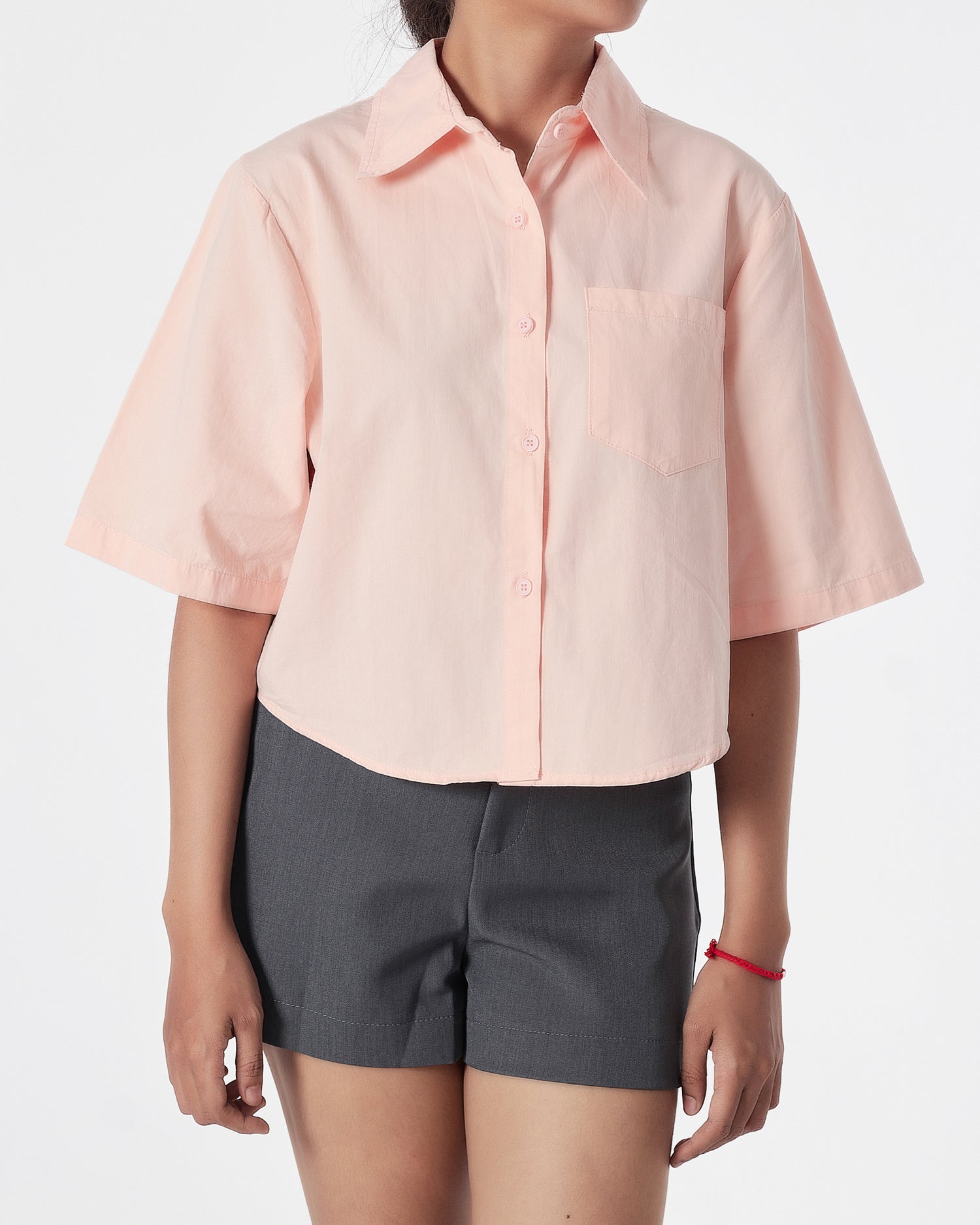 Plain Color Lady Croptop Peach Shirts Short Sleeve 15.50