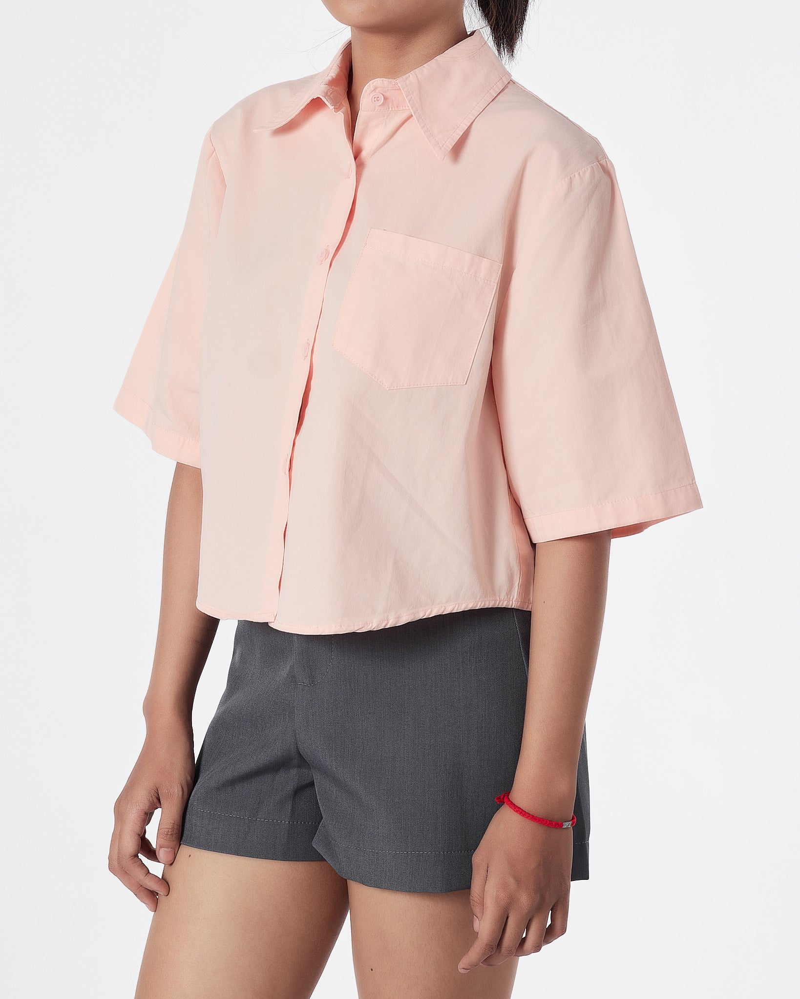 Plain Color Lady Croptop Peach Shirts Short Sleeve 15.50