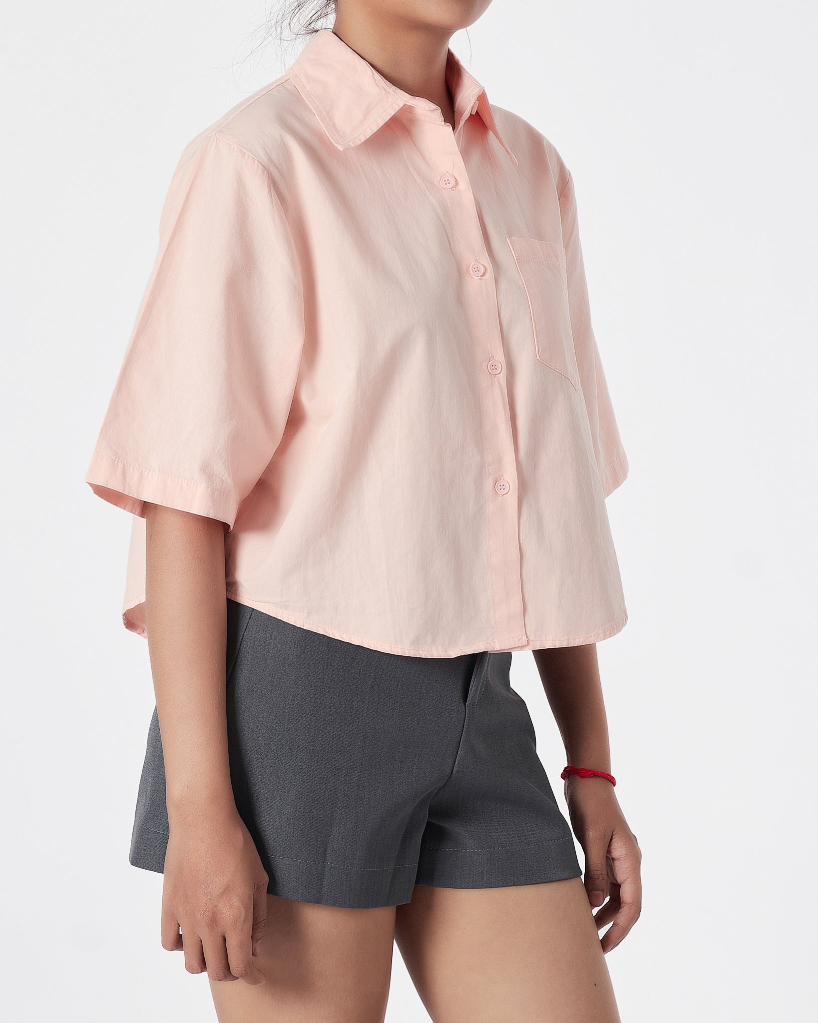 Plain Color Lady Croptop Peach Shirts Short Sleeve 15.50