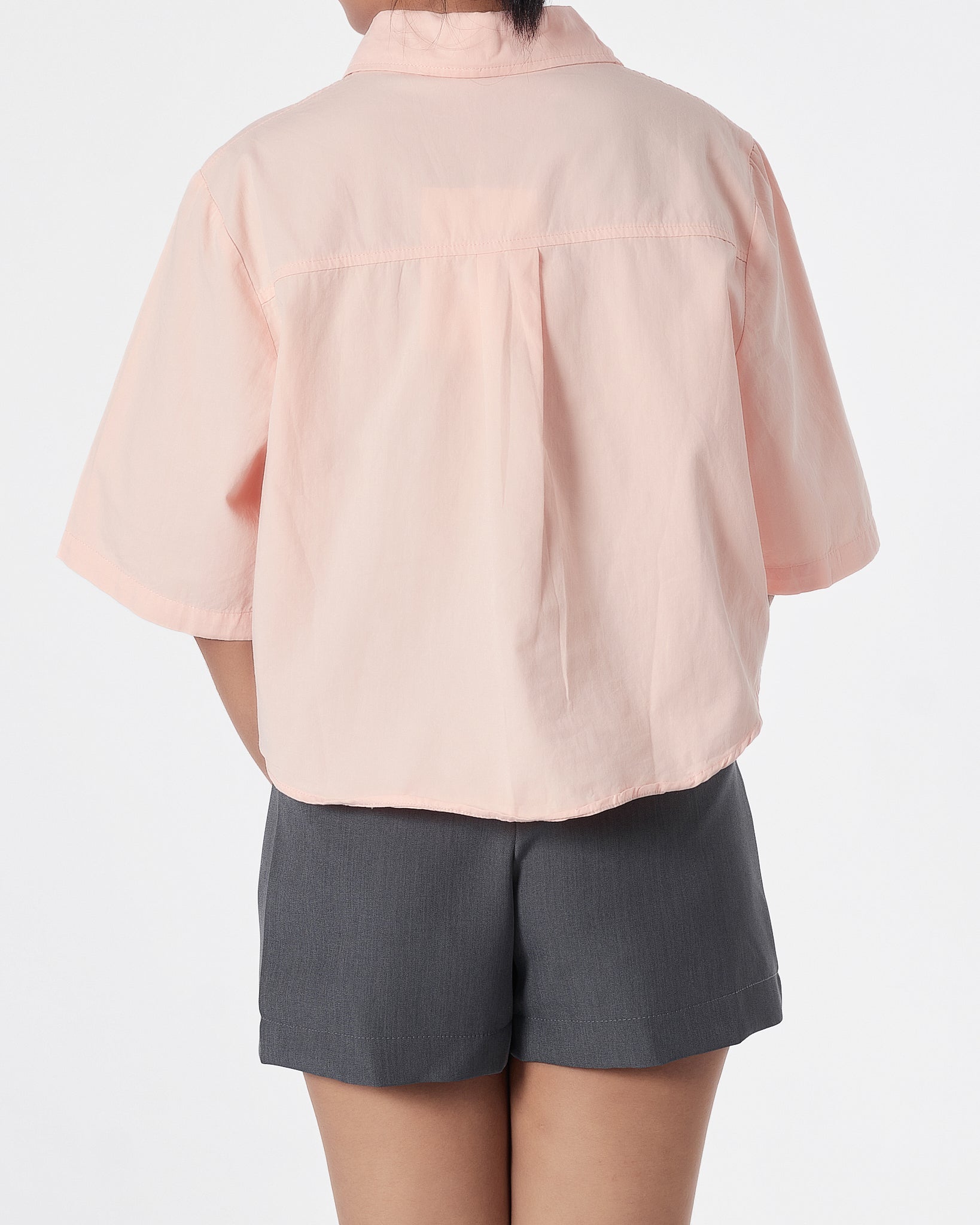 Plain Color Lady Croptop Peach Shirts Short Sleeve 15.50