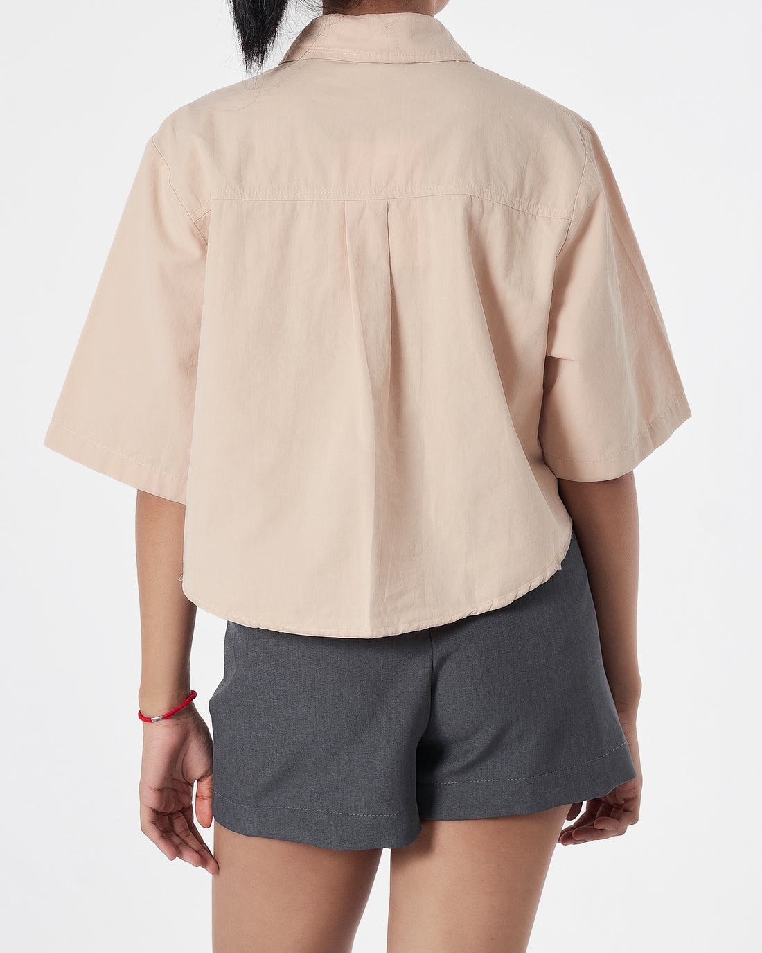 Plain Color Lady Croptop Cream Shirts Short Sleeve 15.50