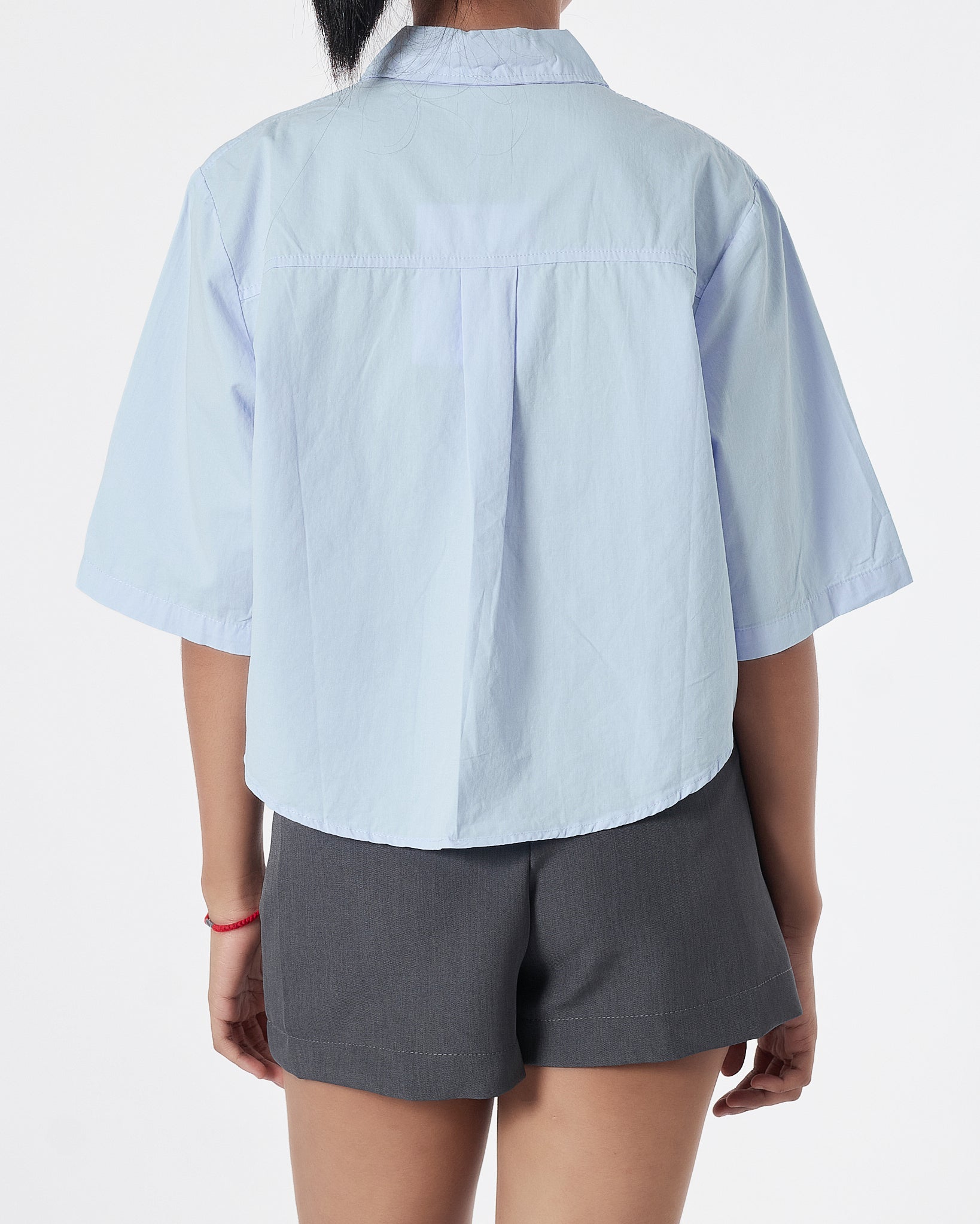 Plain Color Lady Croptop Light Blue Shirts Short Sleeve 15.50