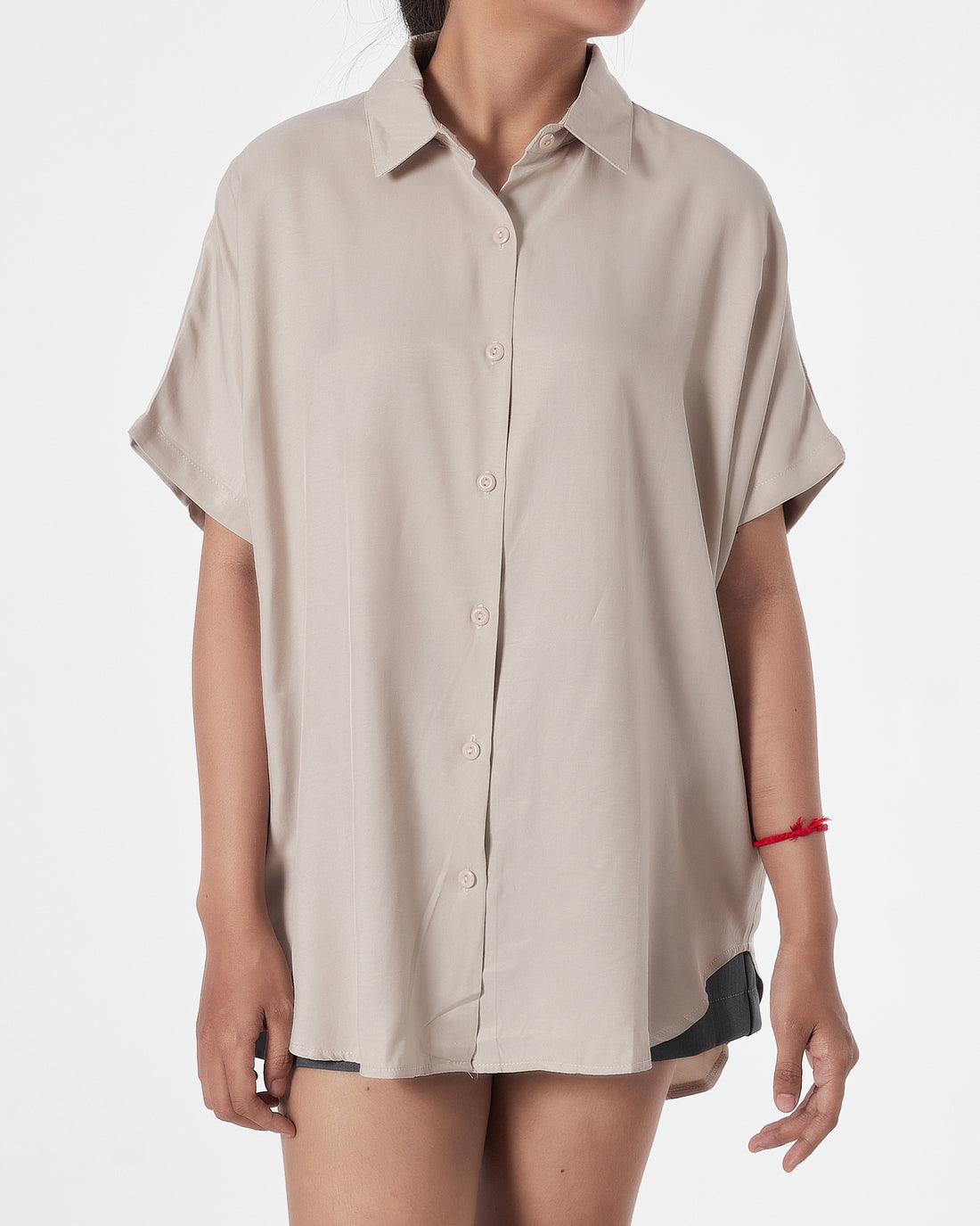 Satin Silk Lady Cream  Shirts Short Sleeve 15.90