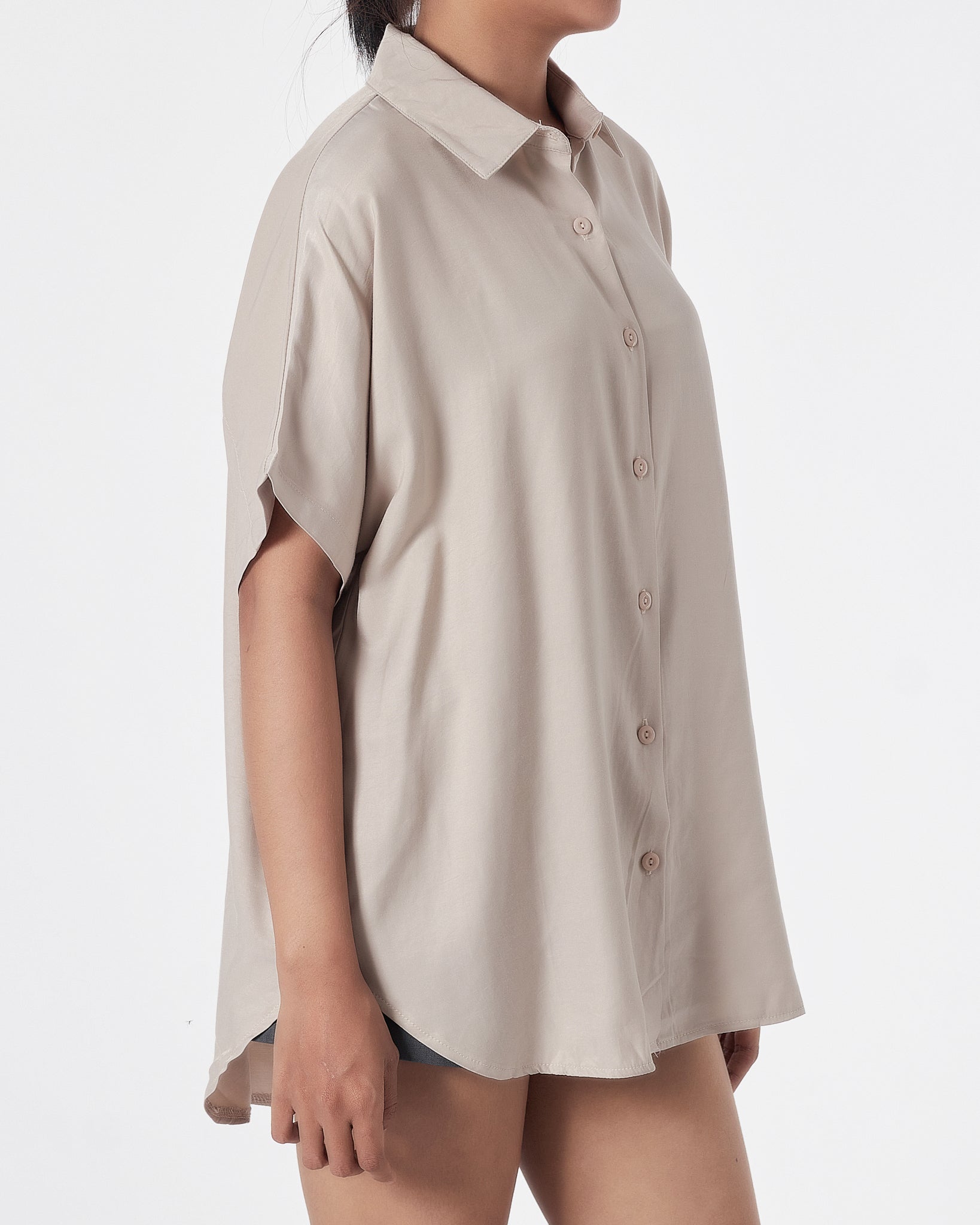 Satin Silk Lady Cream  Shirts Short Sleeve 15.90