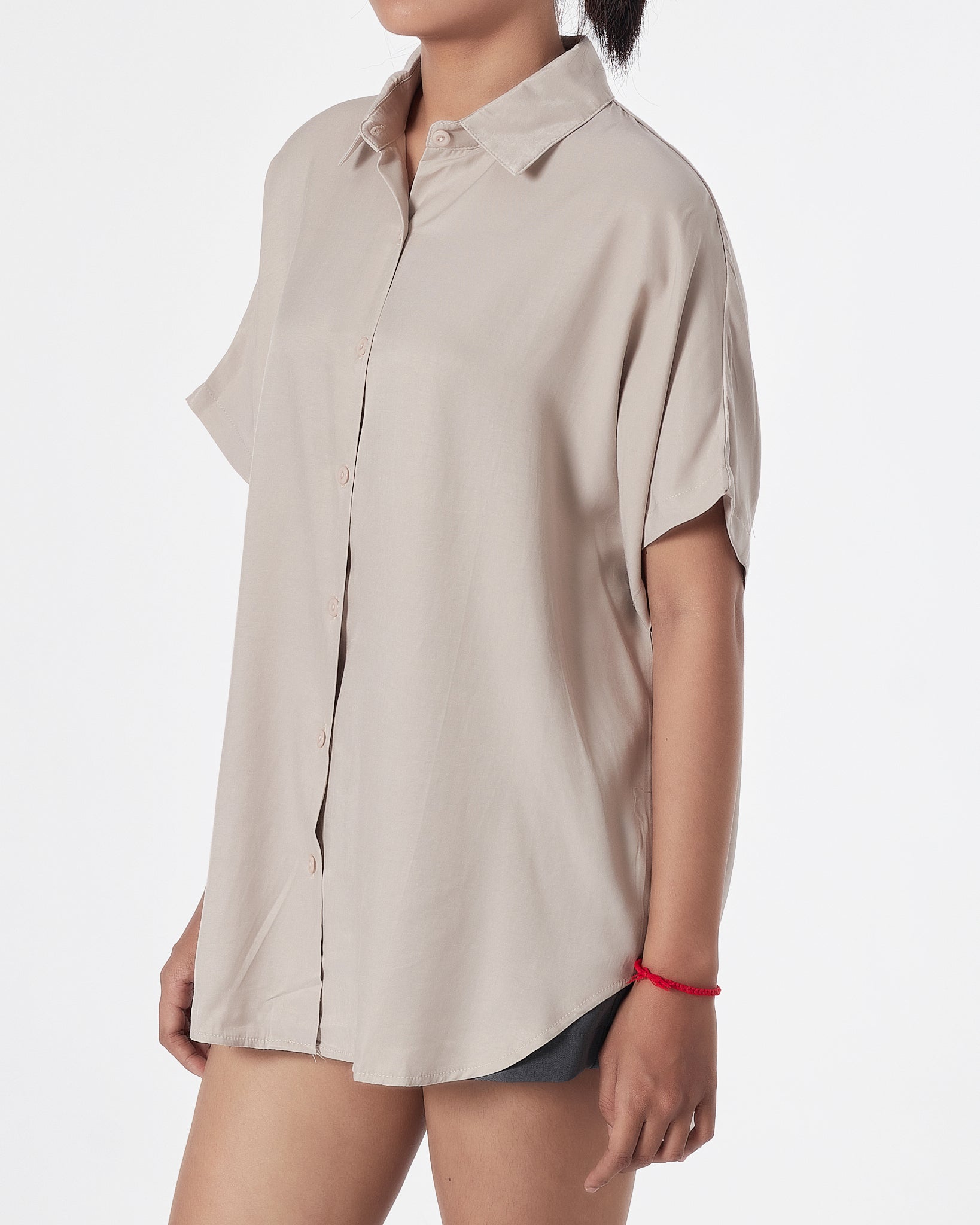 Satin Silk Lady Cream  Shirts Short Sleeve 15.90