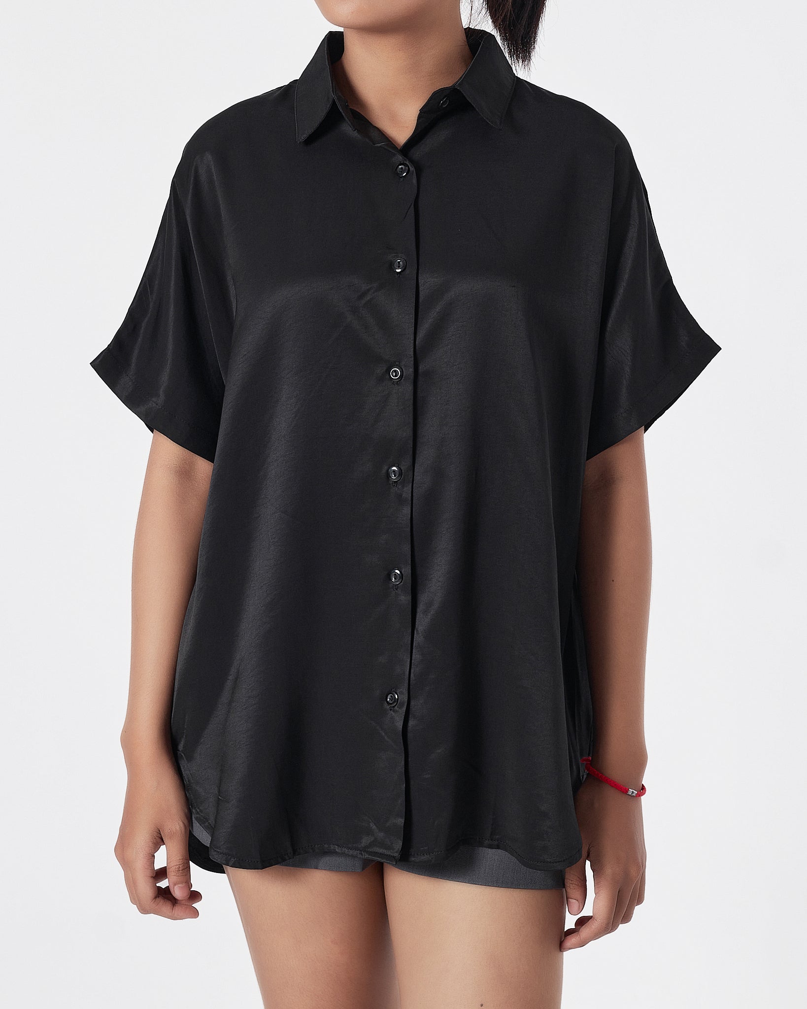 Satin Silk Lady Black Shirts Short Sleeve 15.90