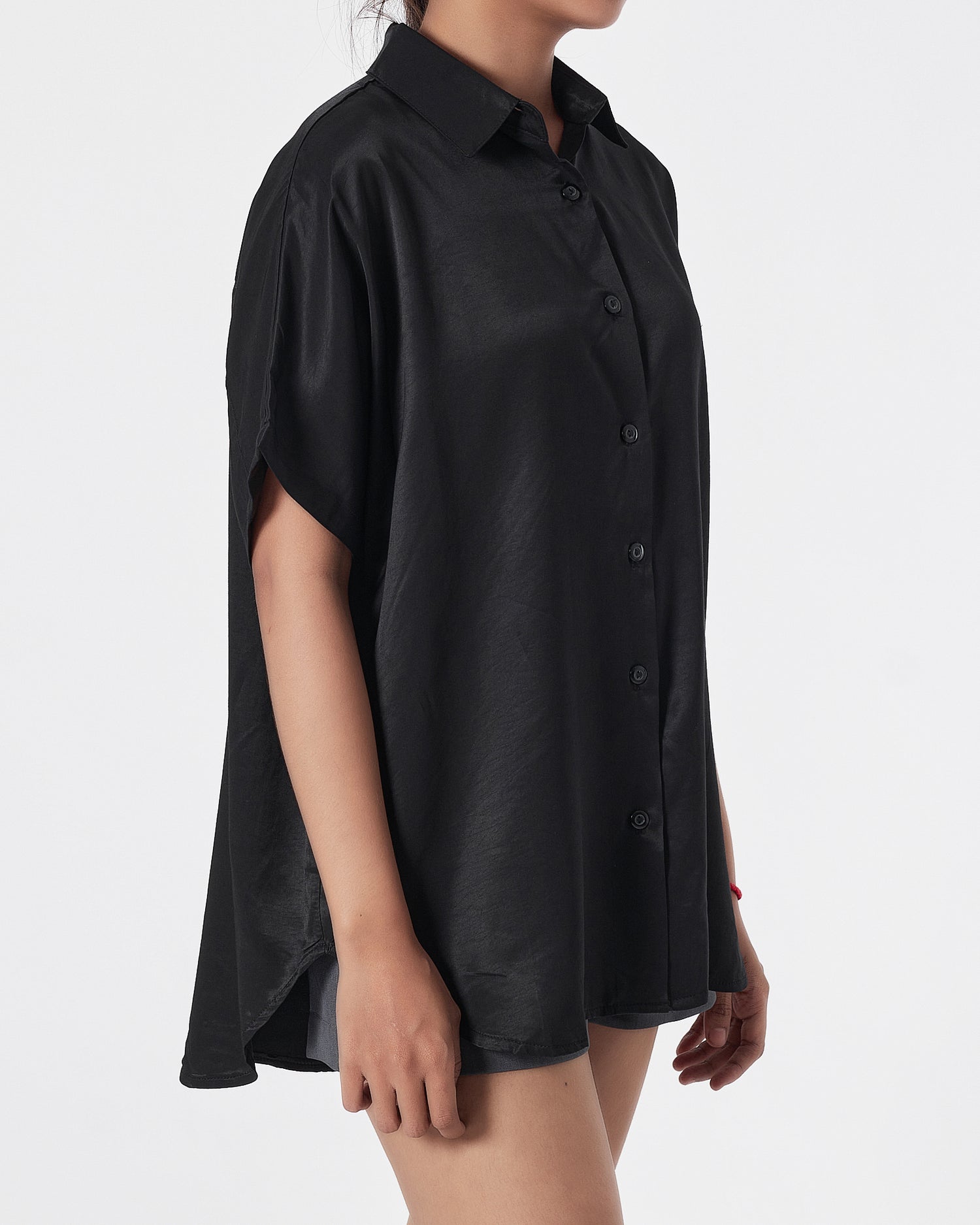 Satin Silk Lady Black Shirts Short Sleeve 15.90