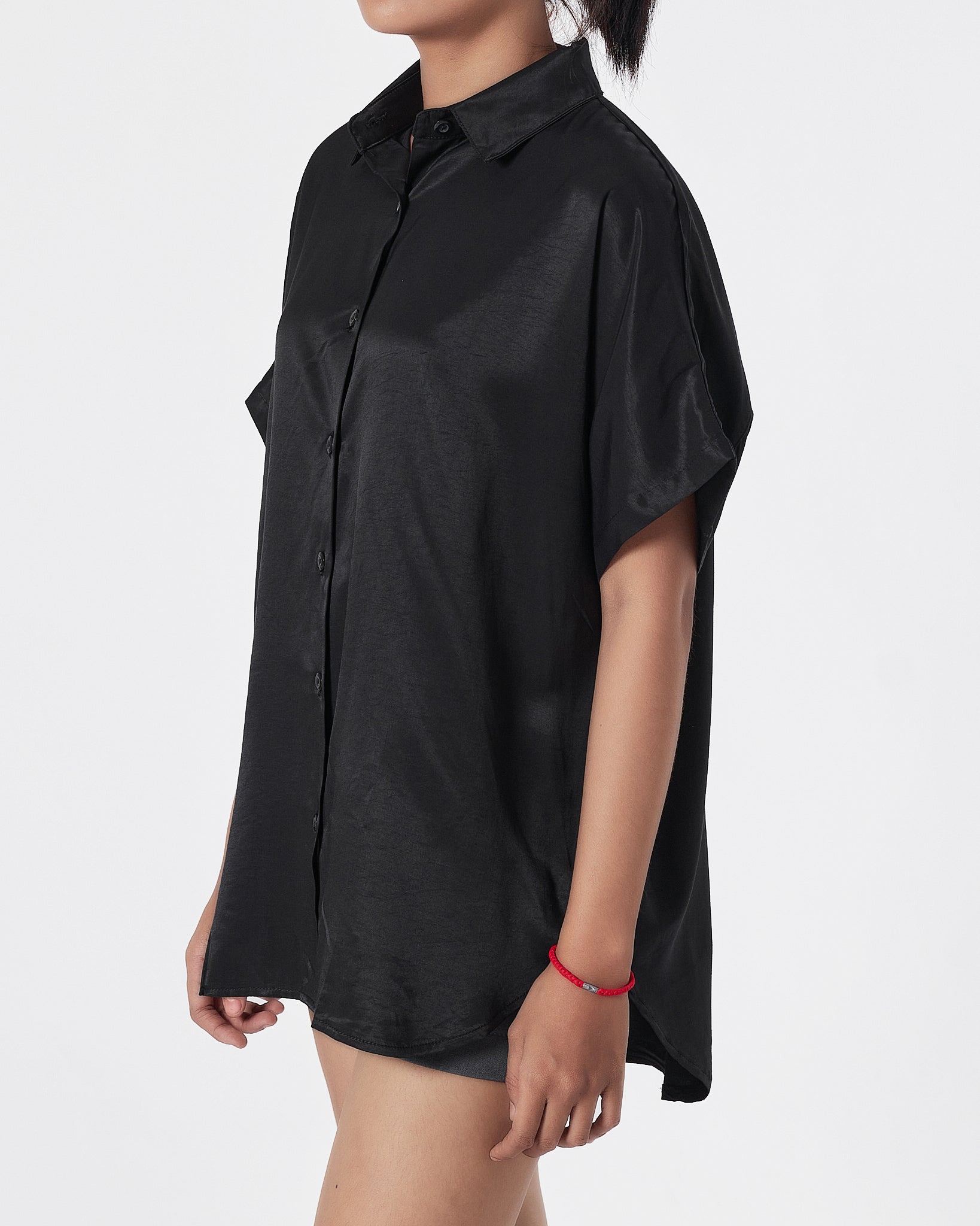 Satin Silk Lady Black Shirts Short Sleeve 15.90