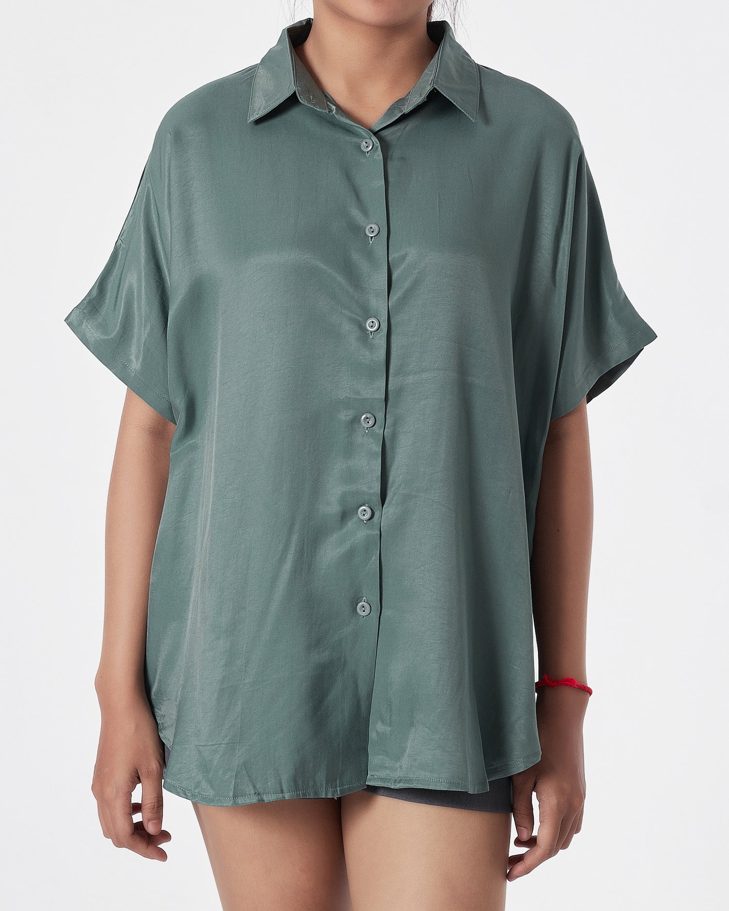 Satin Silk Lady Green  Shirts Short Sleeve 15.90