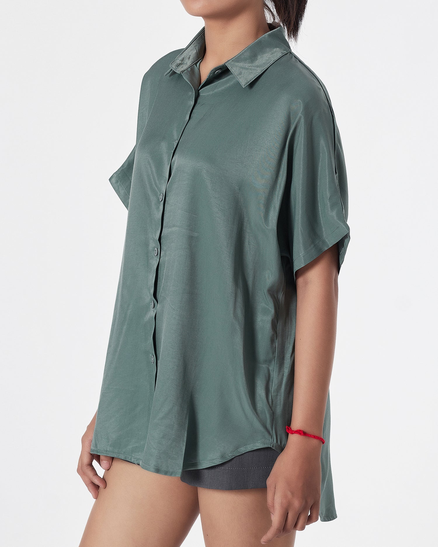 Satin Silk Lady Green  Shirts Short Sleeve 15.90