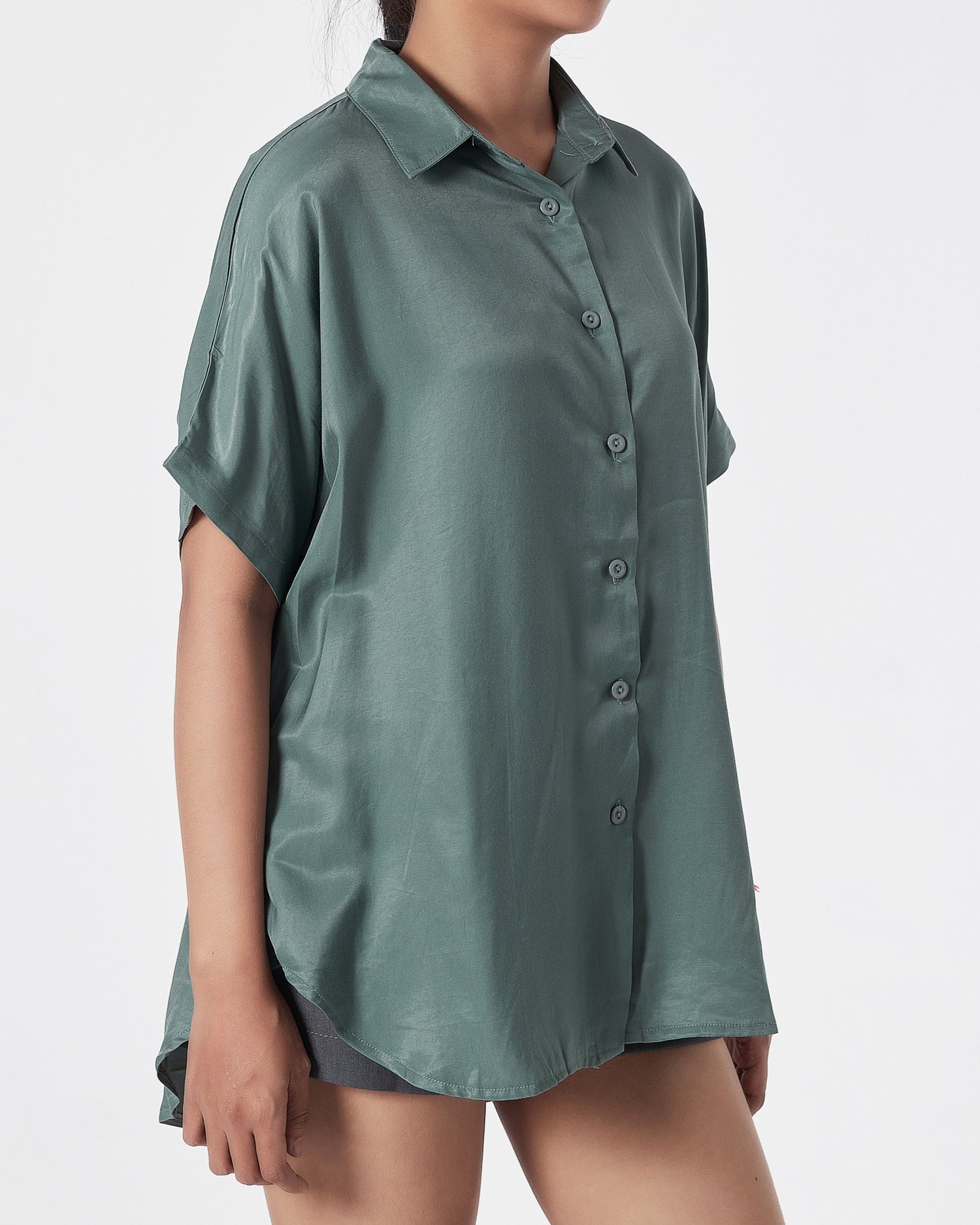 Satin Silk Lady Green  Shirts Short Sleeve 15.90