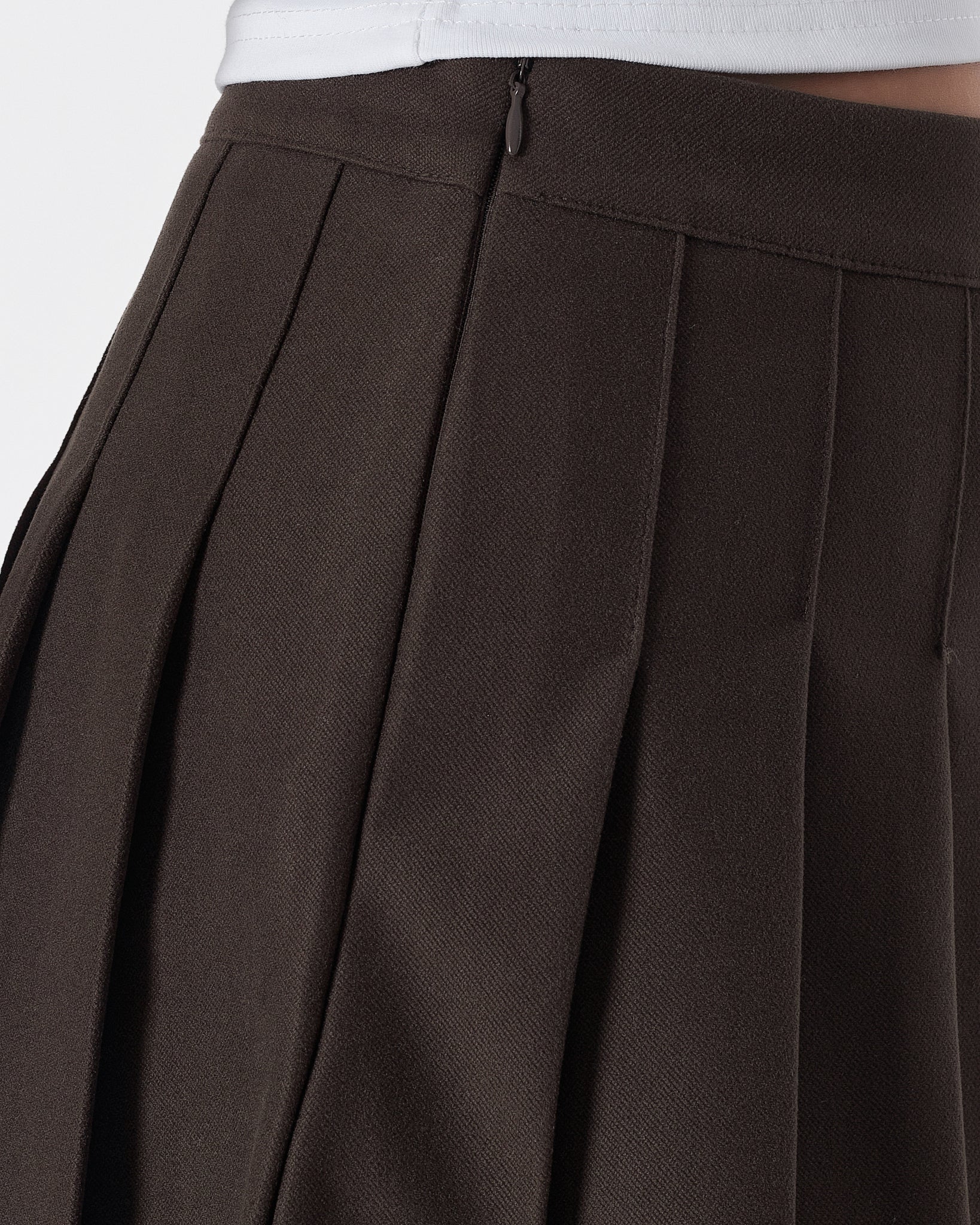 High Waist Pleated Lady Brown Mini Skirts 14.90