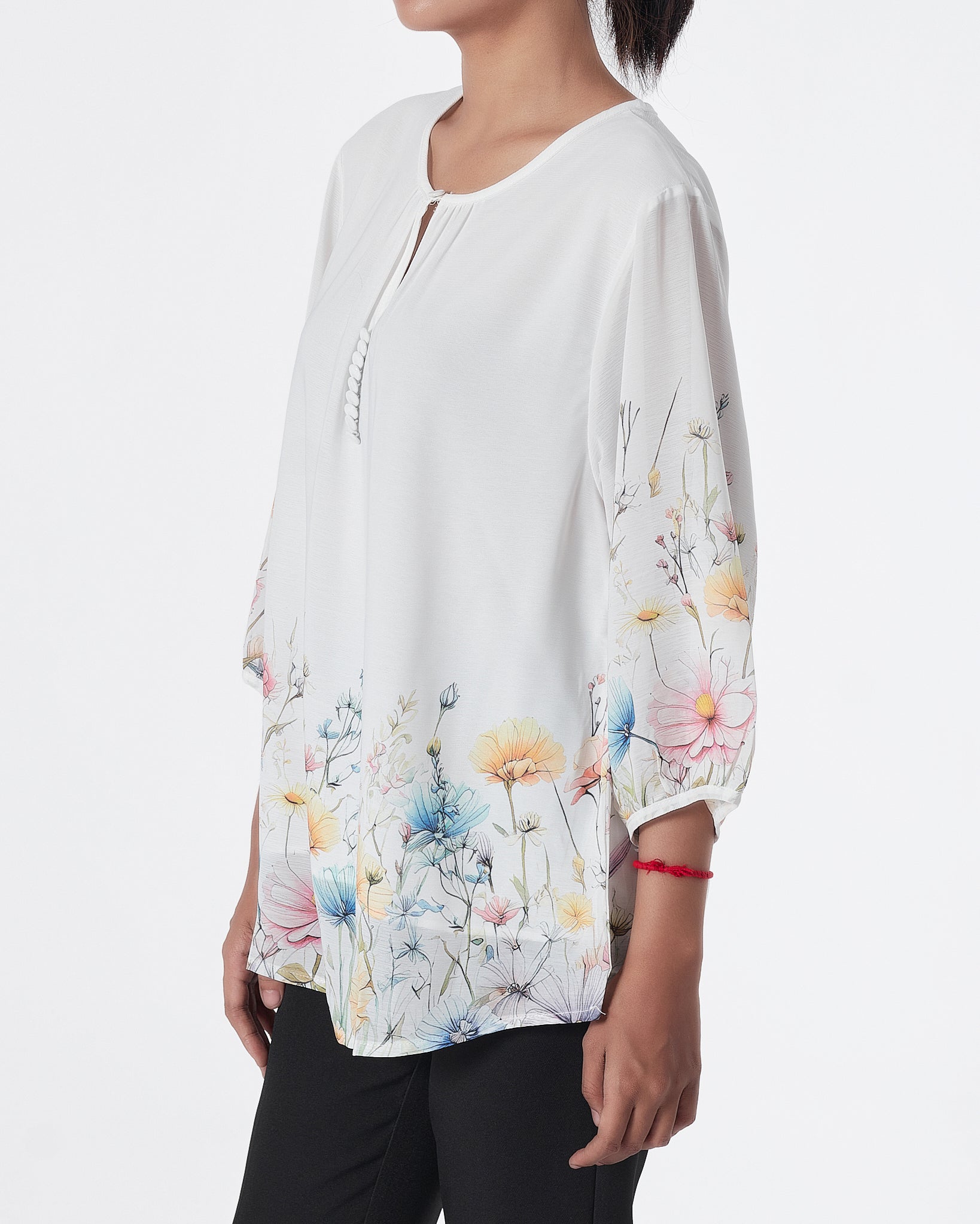 Front Button Foral Lady White Shirts Short Sleeve 16.90