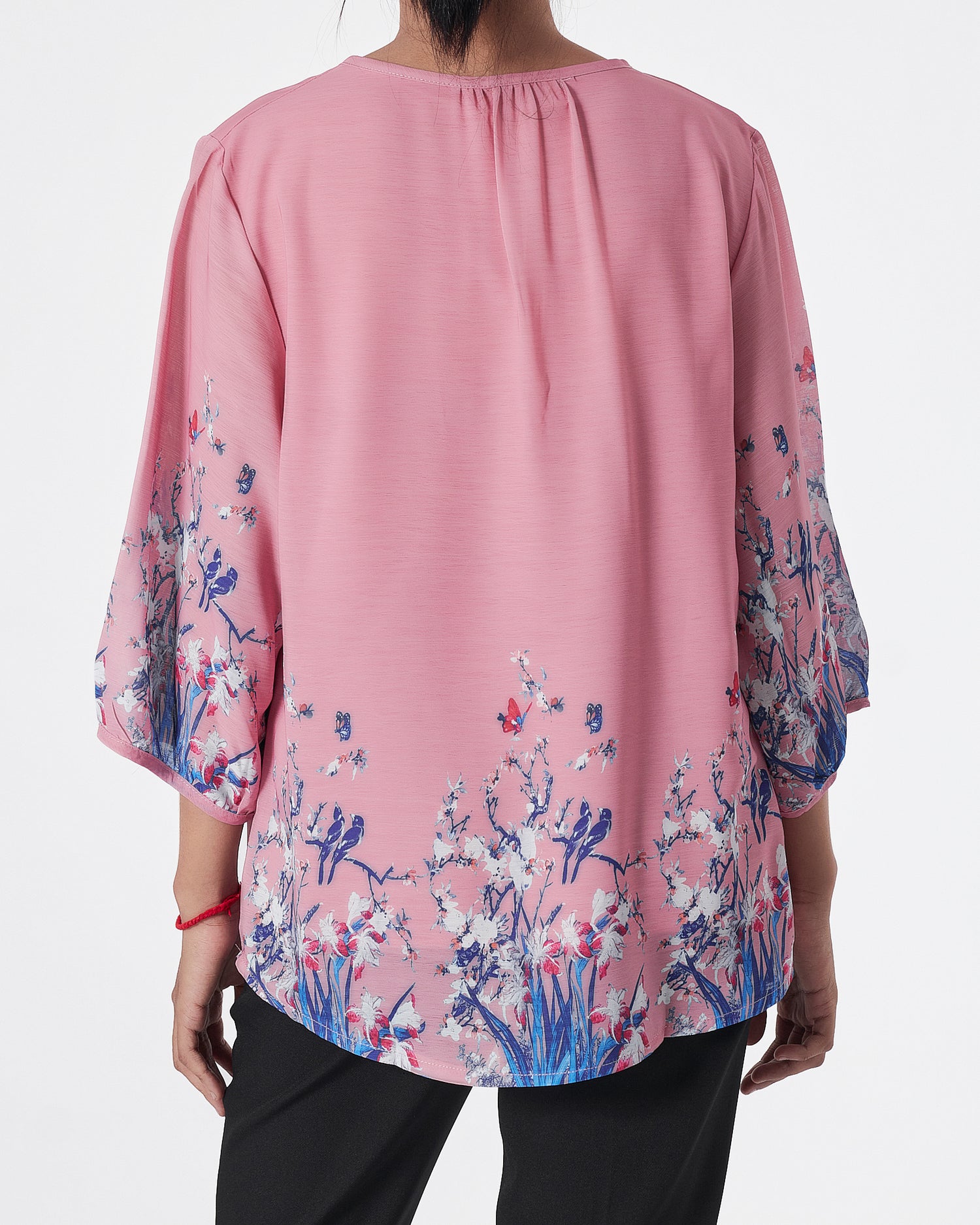 Front Button Floral Lady Pink Shirts Short Sleeve 16.90