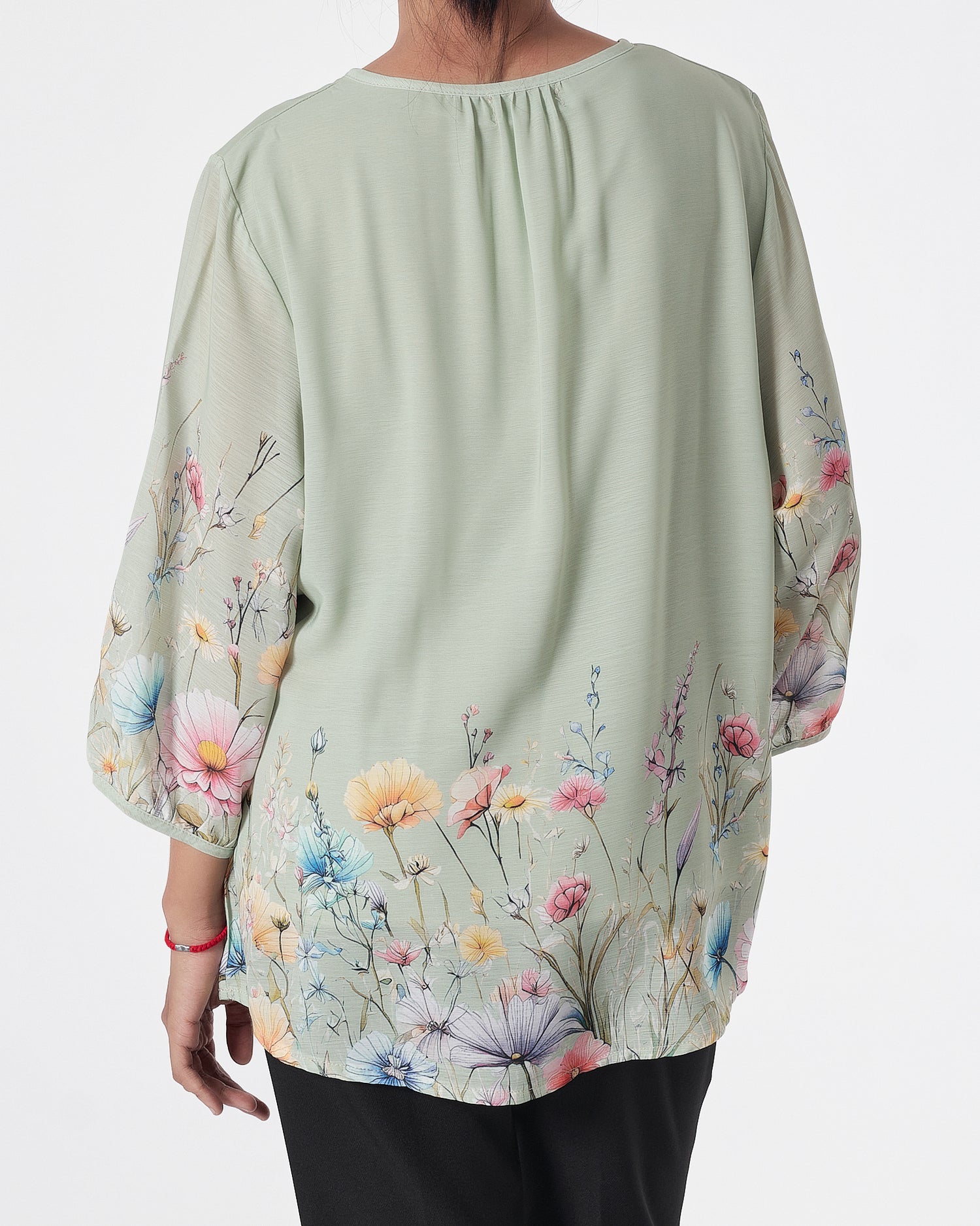 Front Button Foral Lady Green Shirts Short Sleeve 16.90