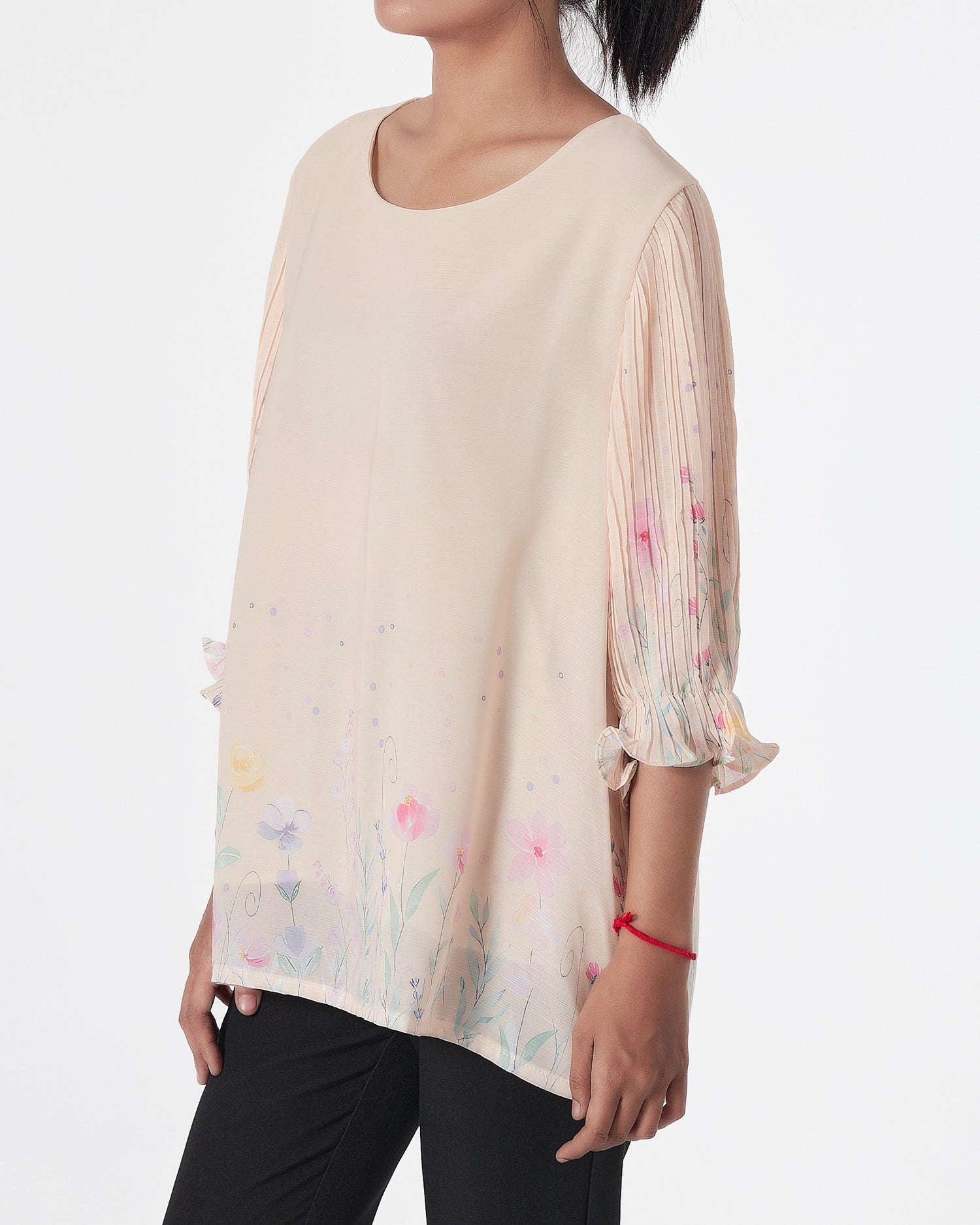 Floral Lady Peach Plated  Shirts Short Sleeve 16.90