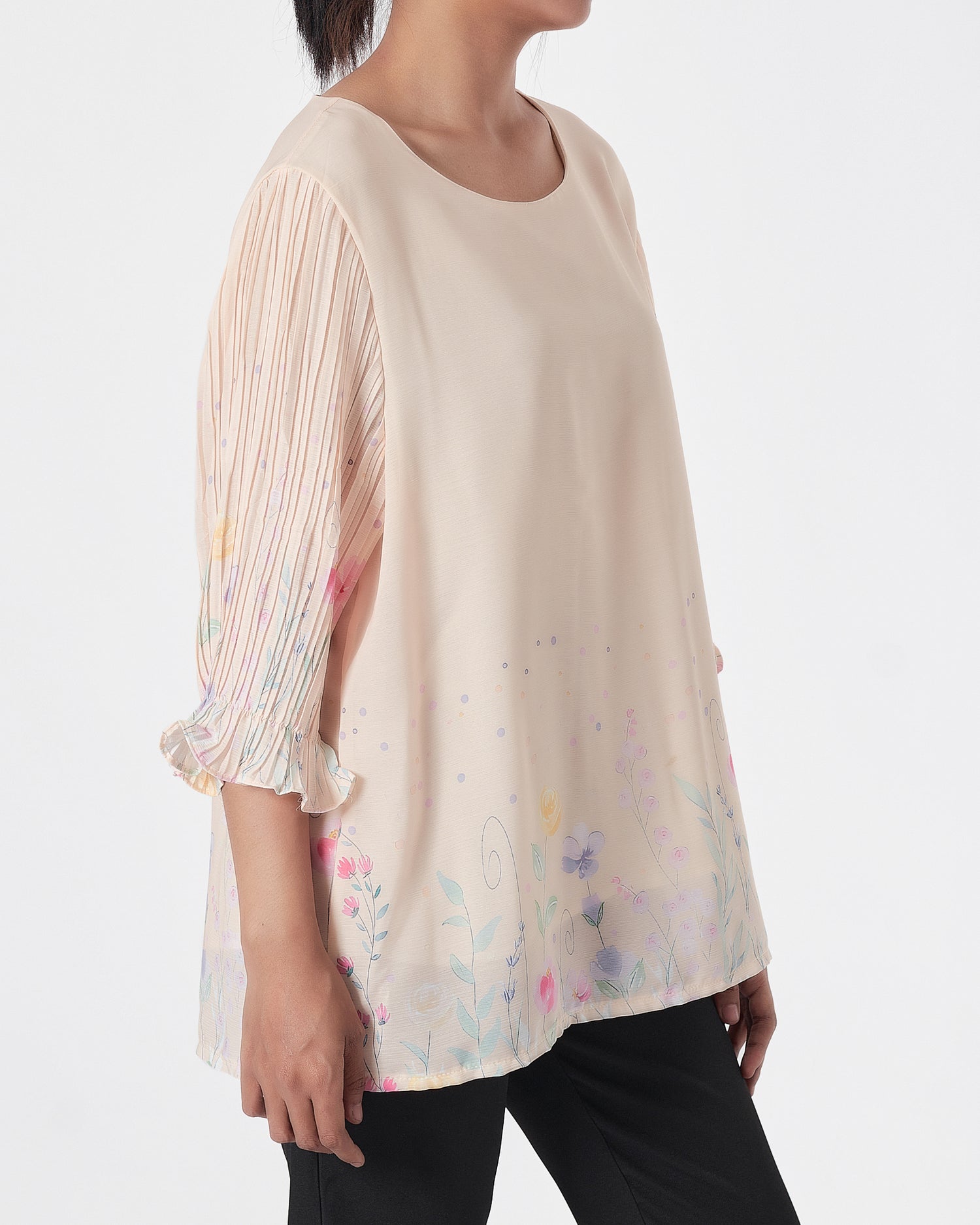 Floral Lady Peach Plated  Shirts Short Sleeve 16.90