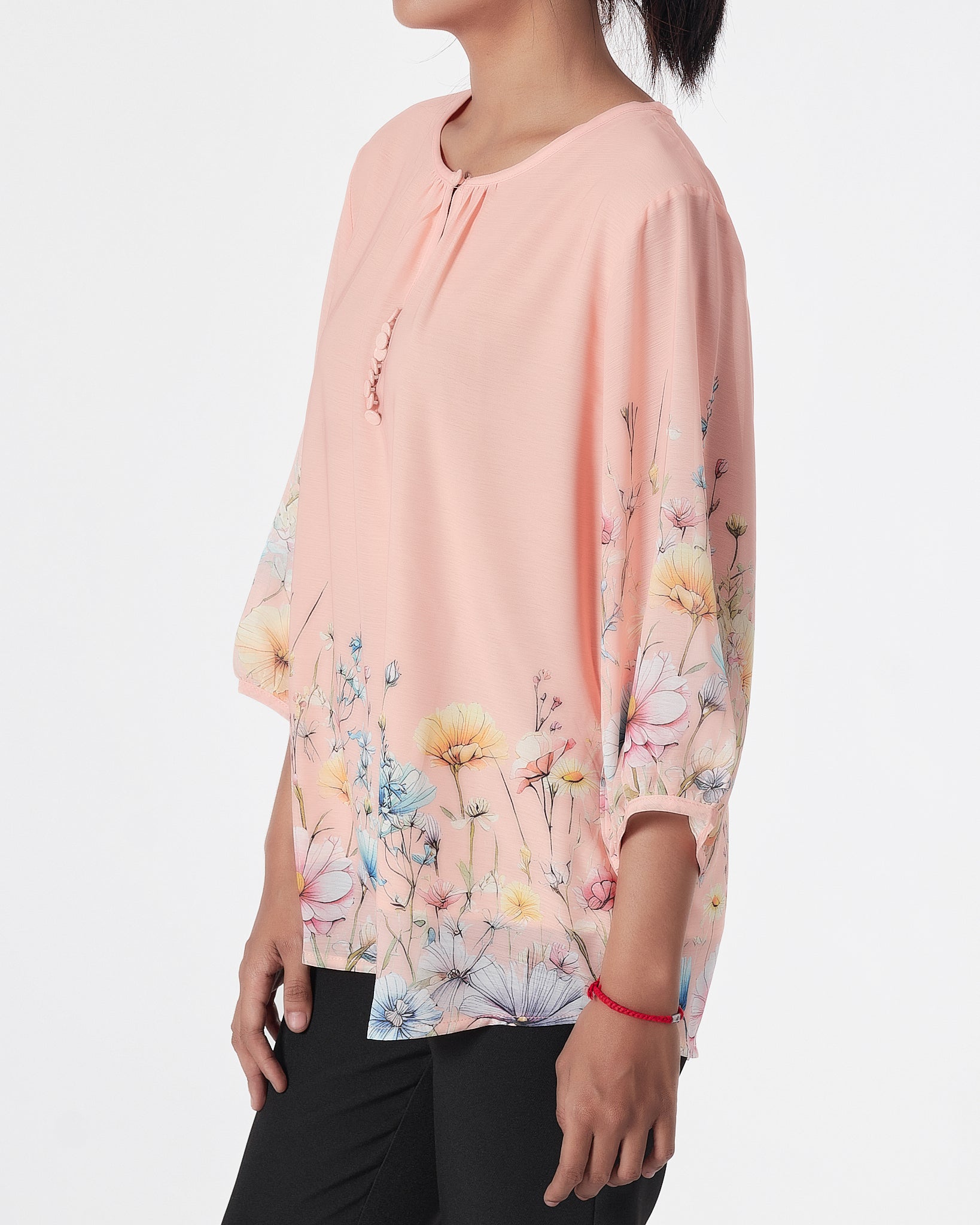 Front Button Floral Lady Coral Shirts Short Sleeve 16.90