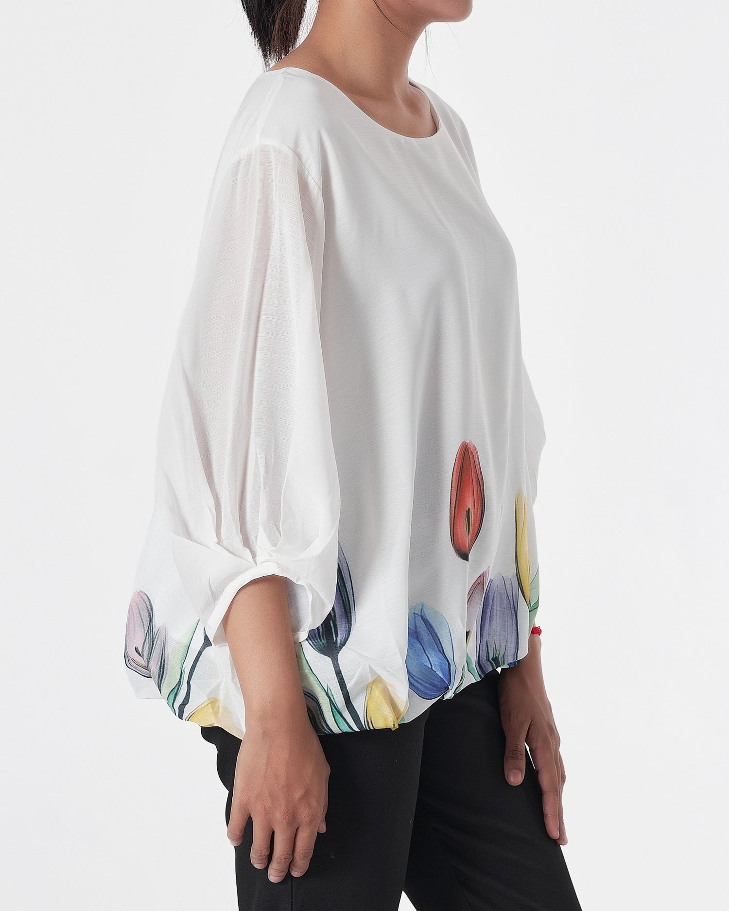 Tulip Flower White Lady Puff  Shirts Short Sleeve 16.90