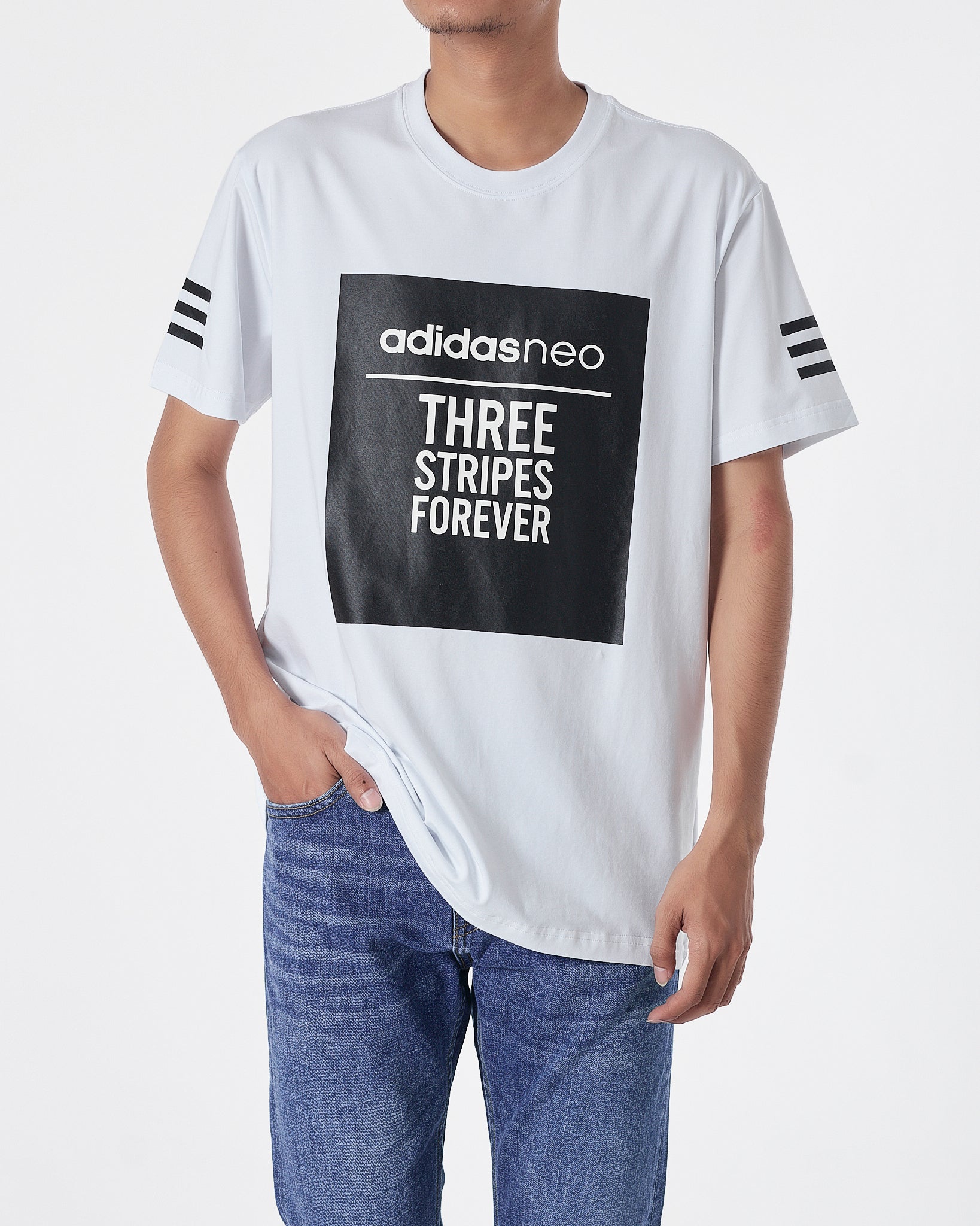 ADI Neo Three Striped Men White T-Shirt 15.90