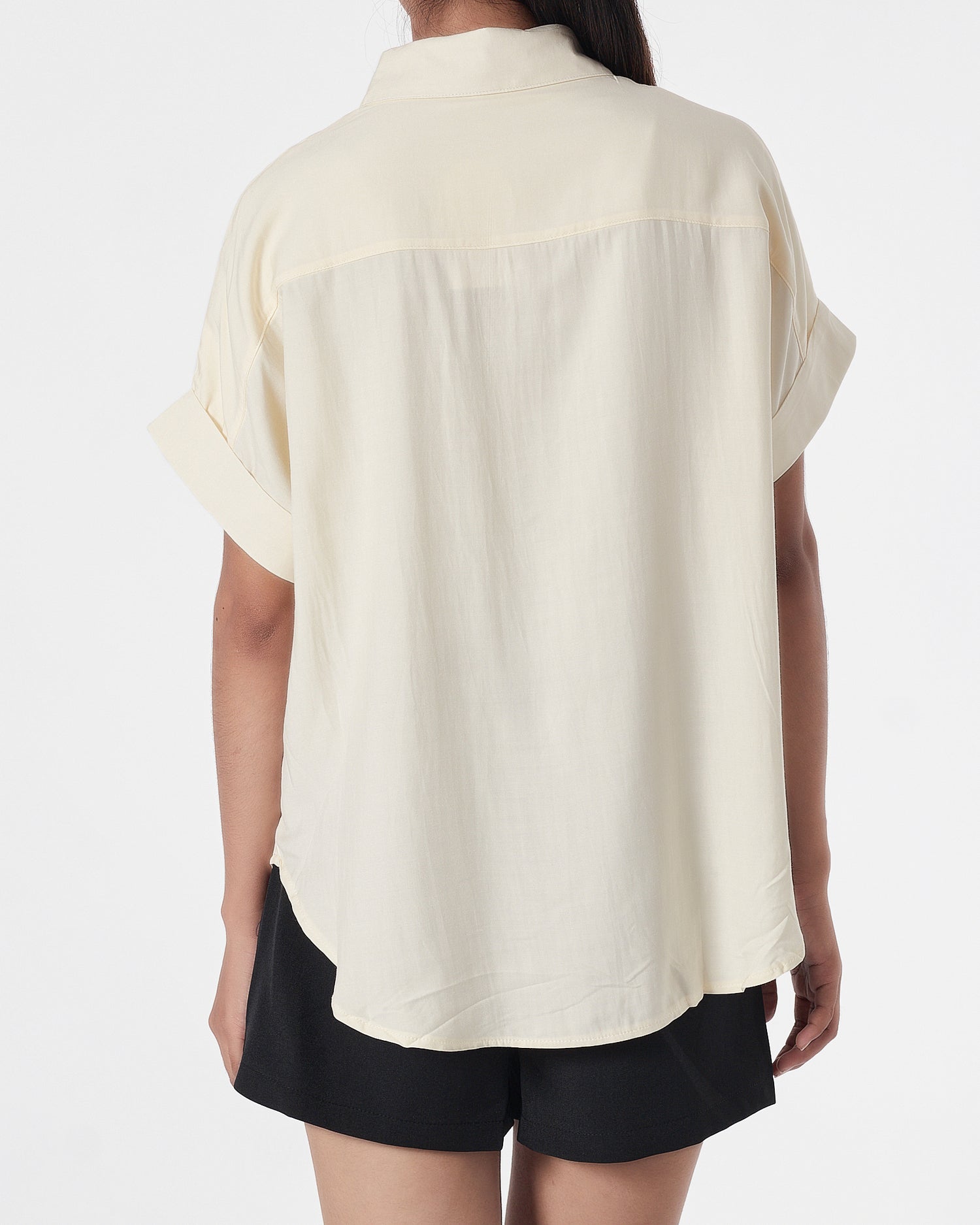 Plain Color Lady Light Yellow Shirts Short Sleeve 13.90