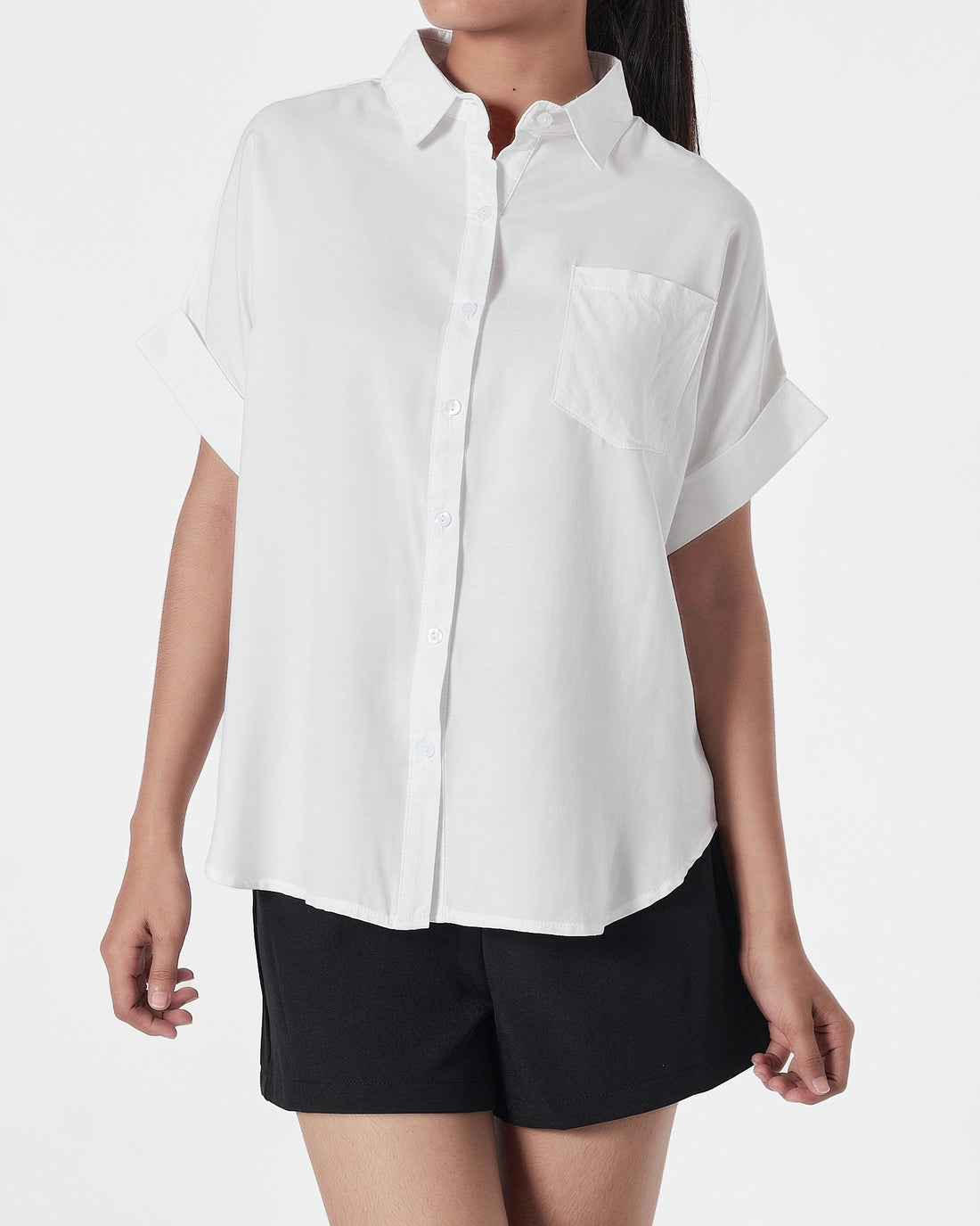 Plain Color Lady White Shirts Short Sleeve 13.90