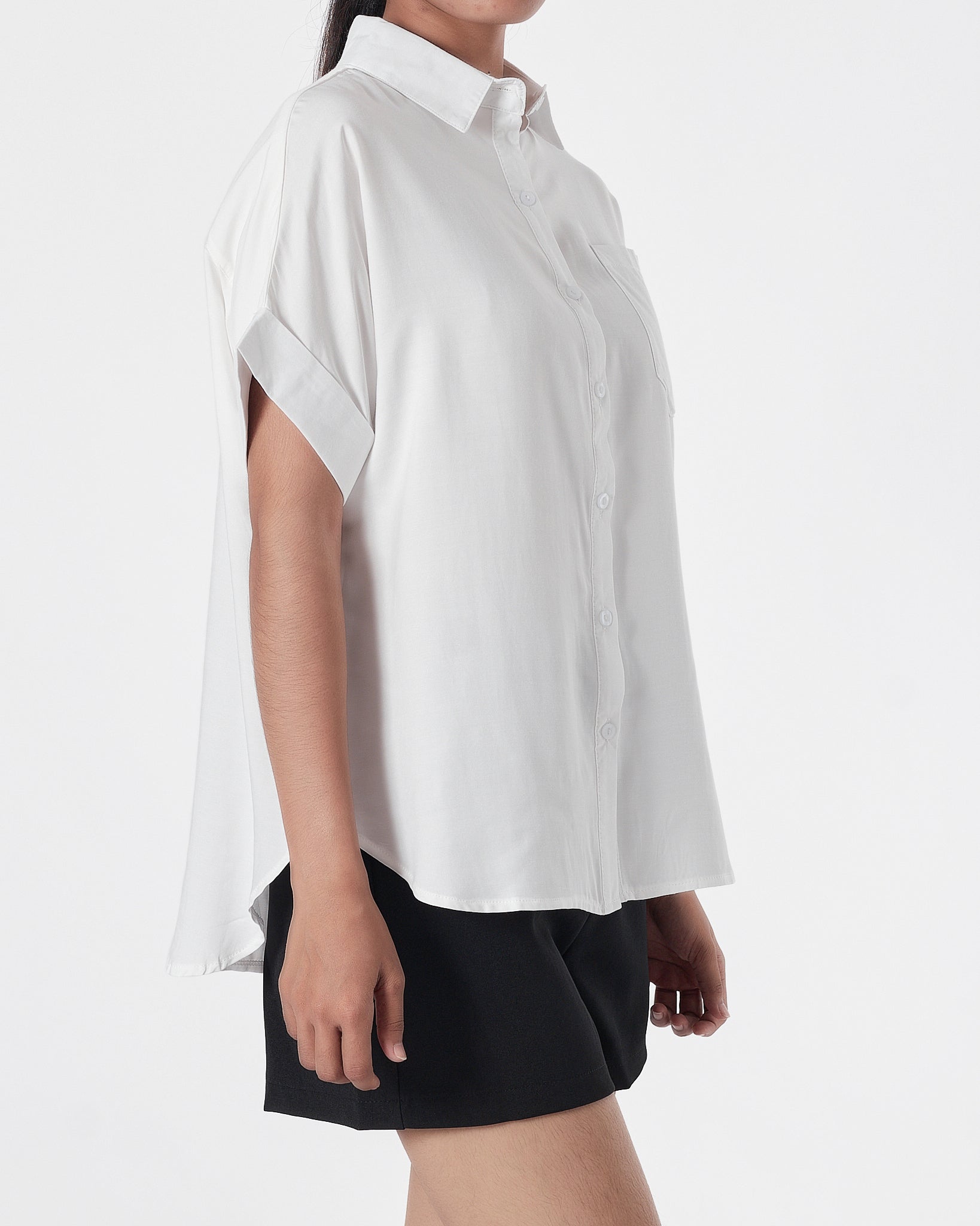 Plain Color Lady White Shirts Short Sleeve 13.90