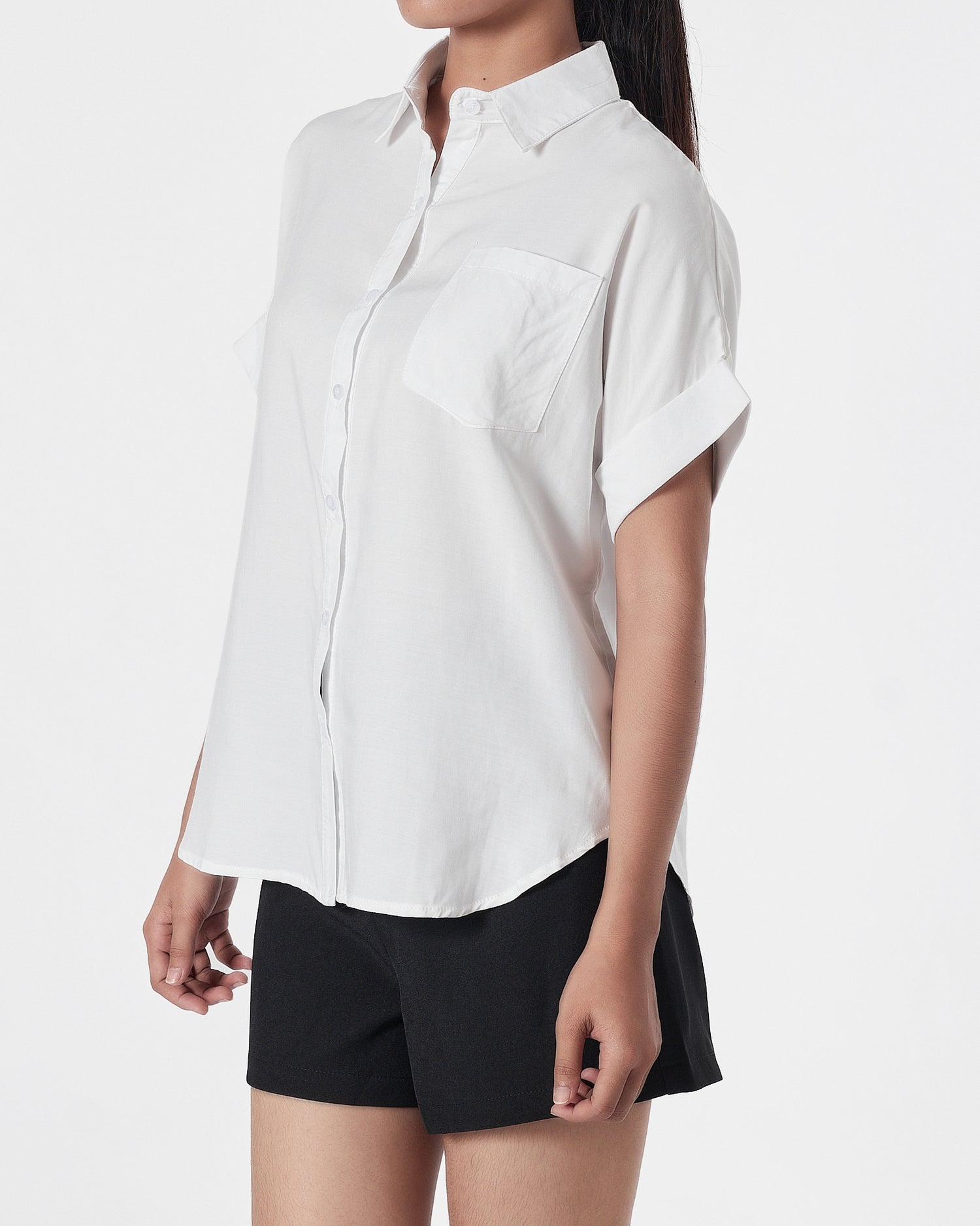 Plain Color Lady White Shirts Short Sleeve 13.90