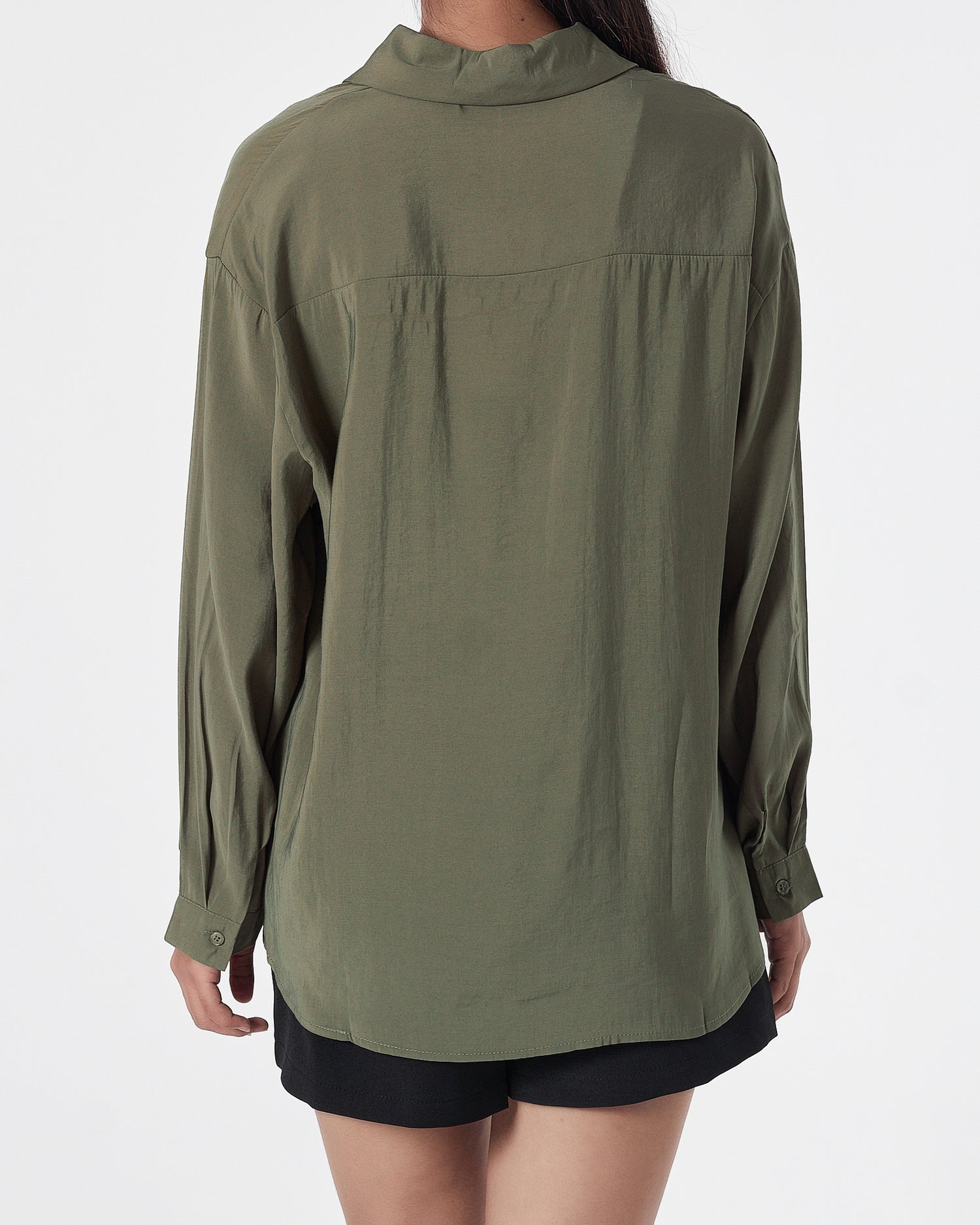 Plain Color Lady Green  Shirts Short Sleeve 14.90