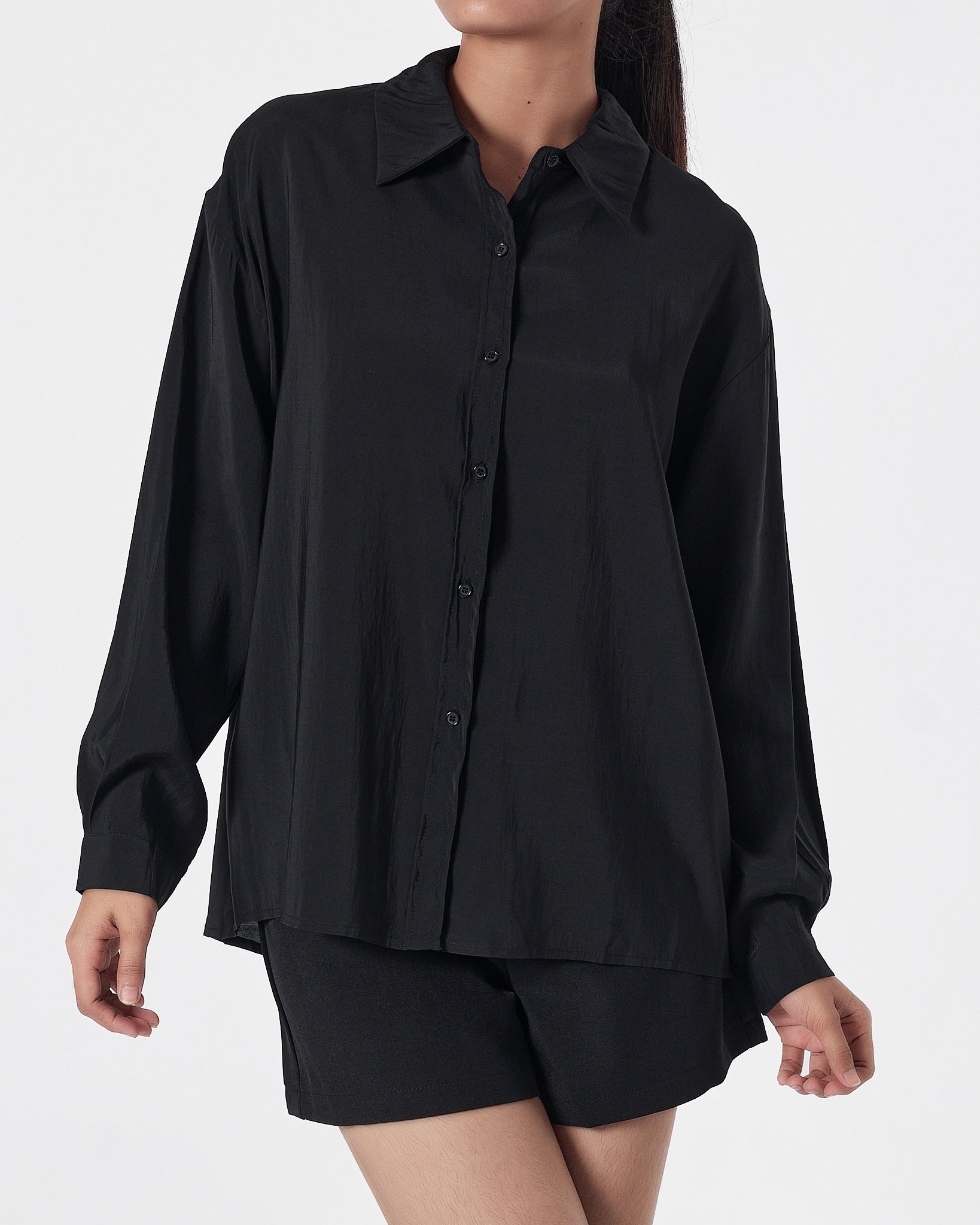 Plain Color Lady Black Shirts Short Sleeve 14.90