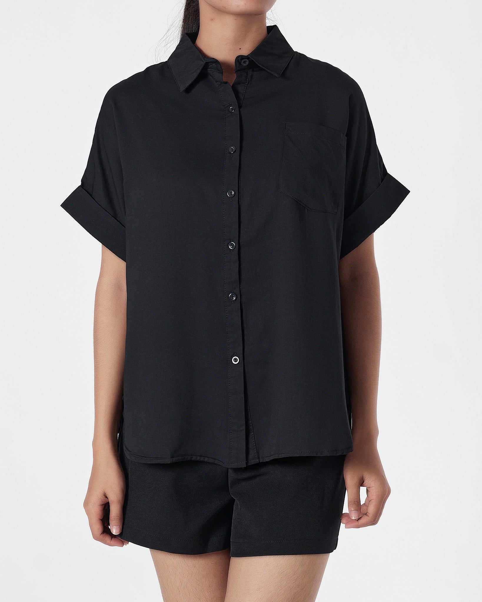 Plain Color Lady Black Shirts Short Sleeve 13.90