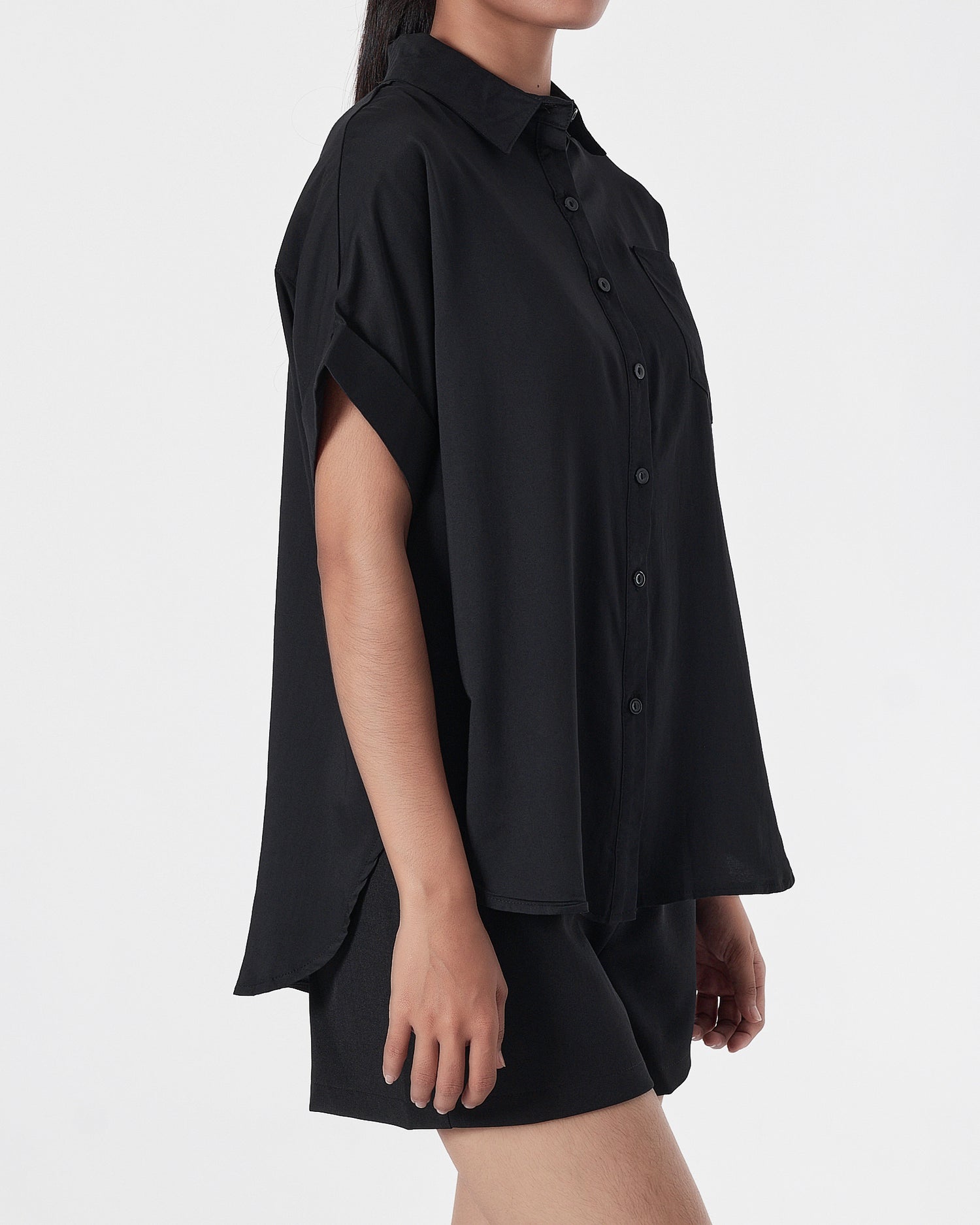 Plain Color Lady Black Shirts Short Sleeve 13.90