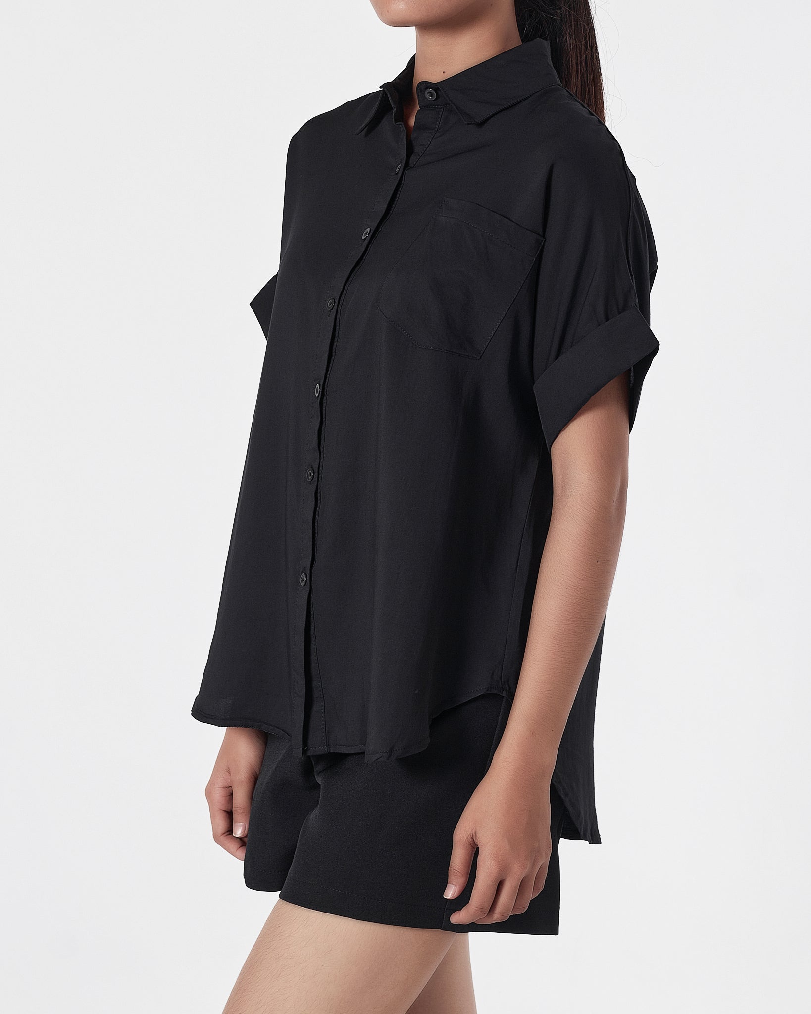 Plain Color Lady Black Shirts Short Sleeve 13.90