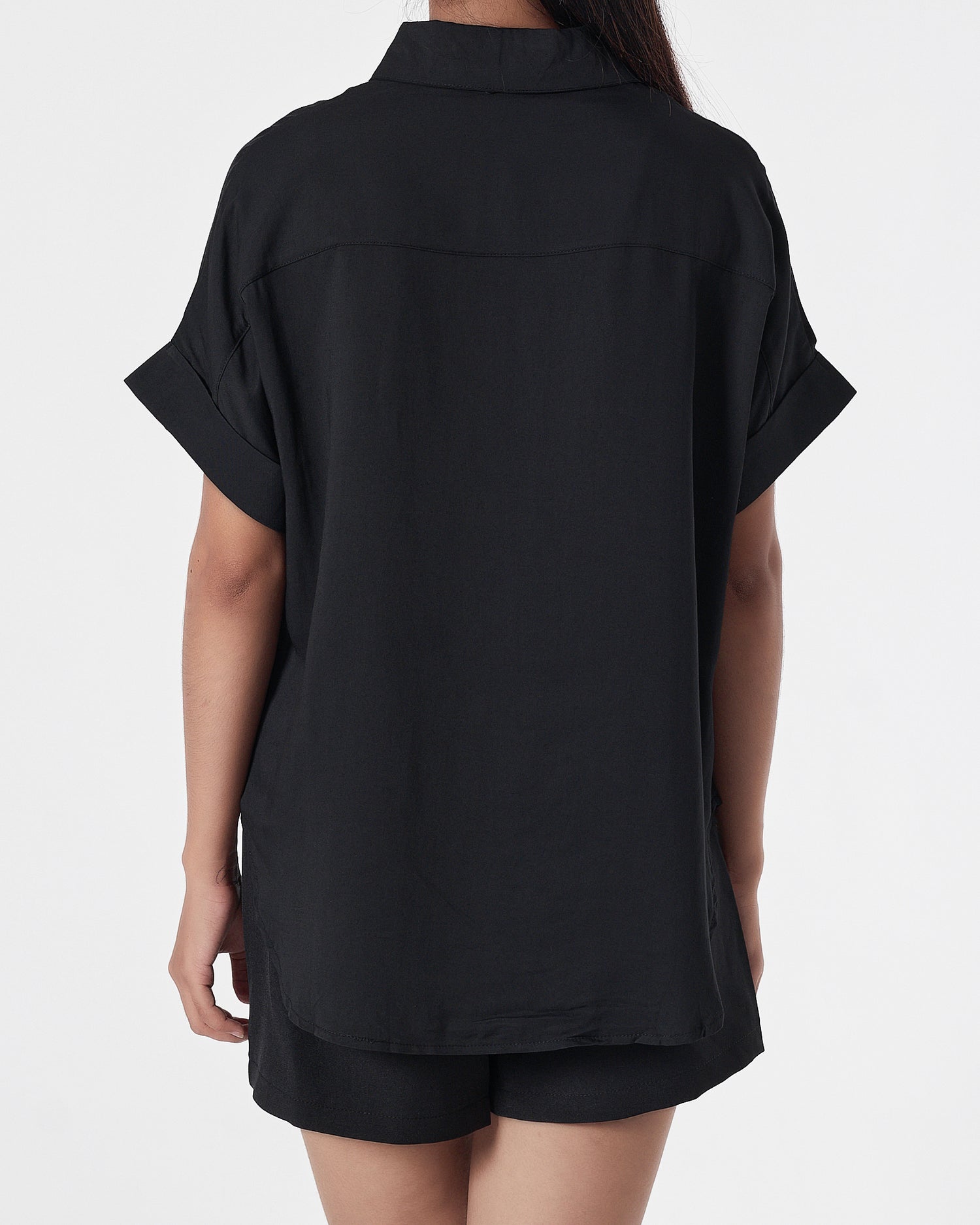 Plain Color Lady Black Shirts Short Sleeve 13.90