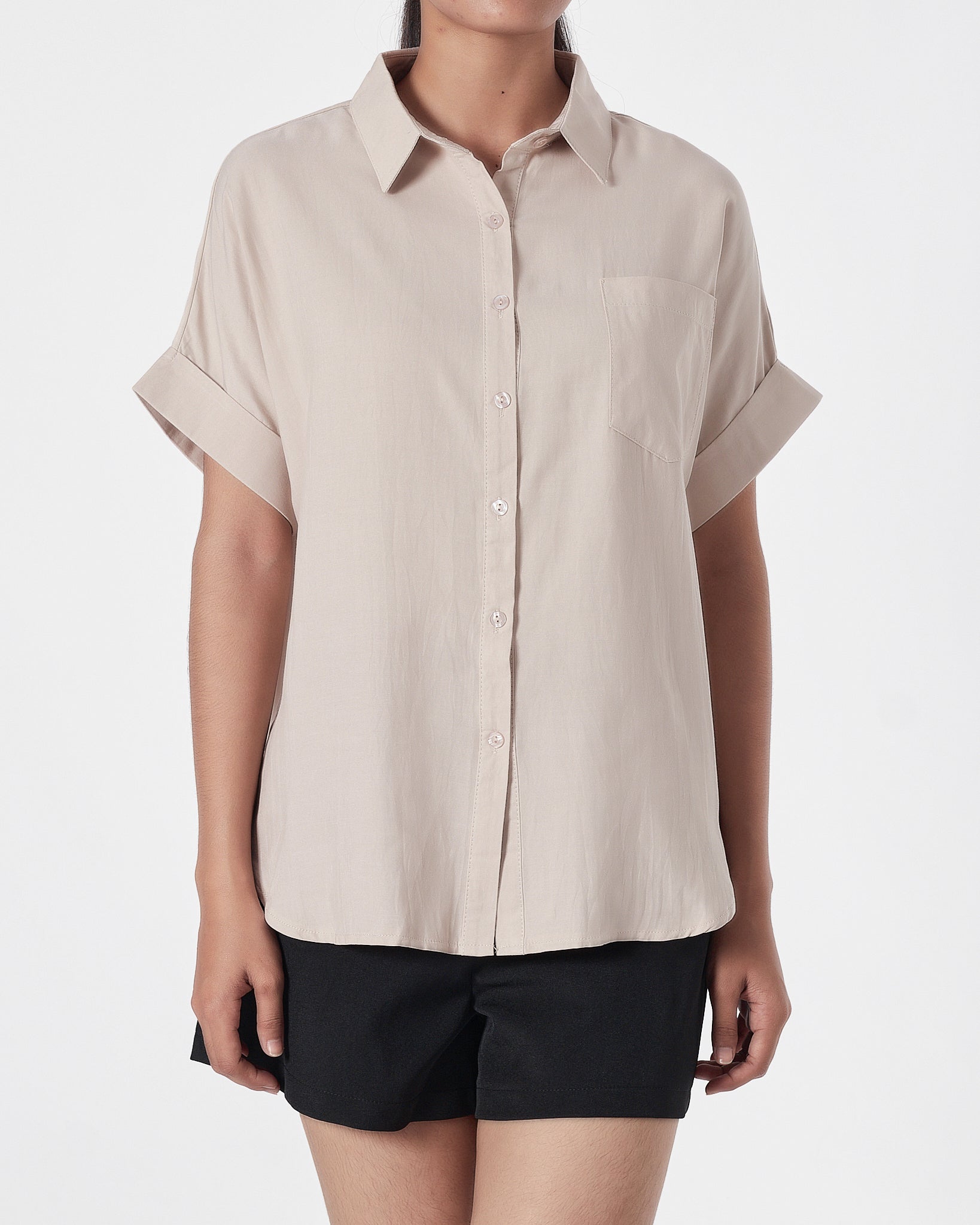 Plain Color Lady Light Brown Shirts Short Sleeve 13.90