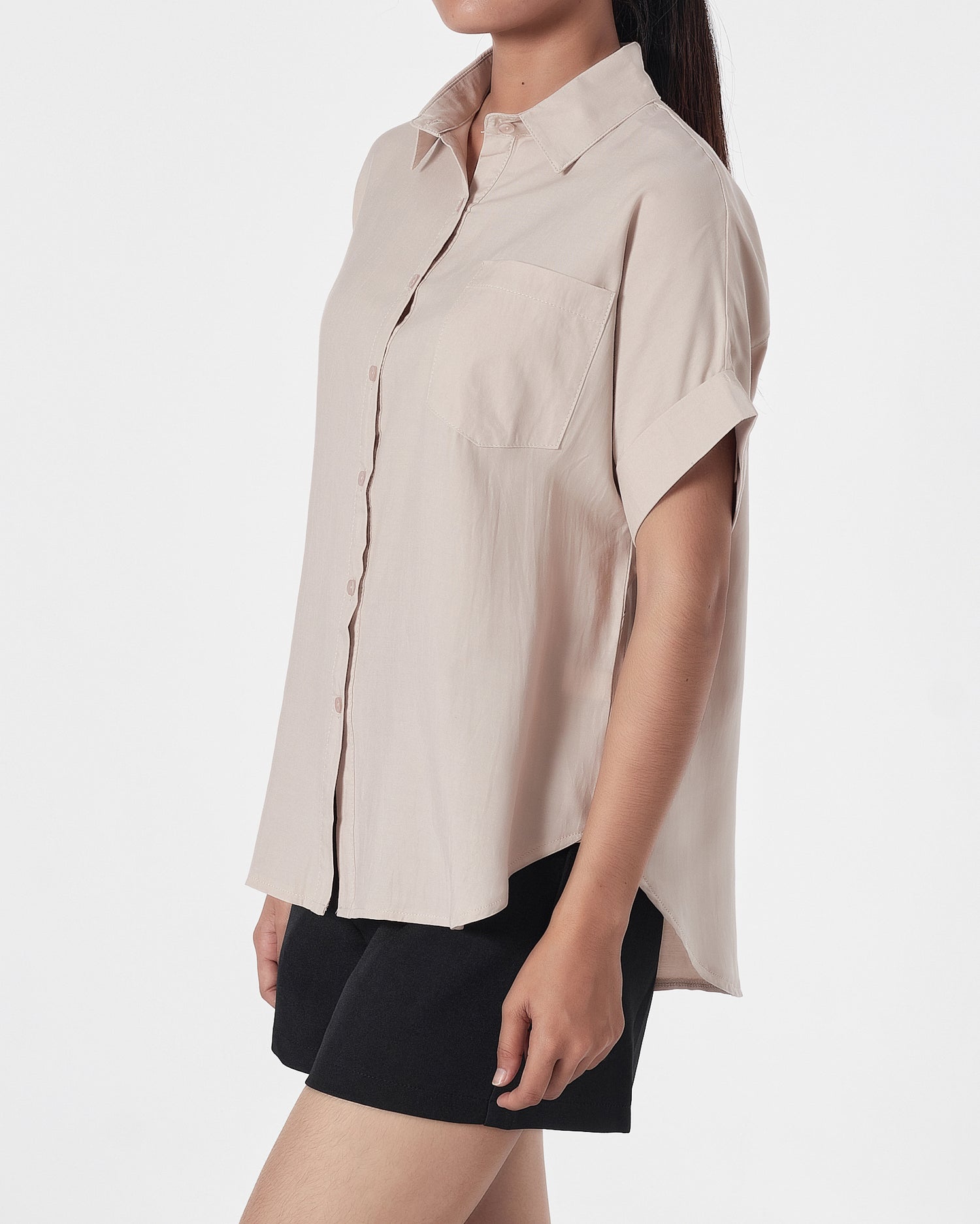 Plain Color Lady Light Brown Shirts Short Sleeve 13.90