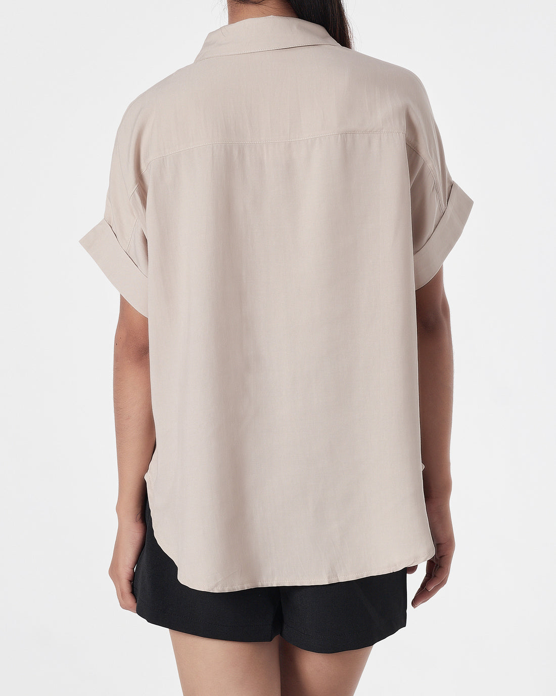 Plain Color Lady Light Brown Shirts Short Sleeve 13.90