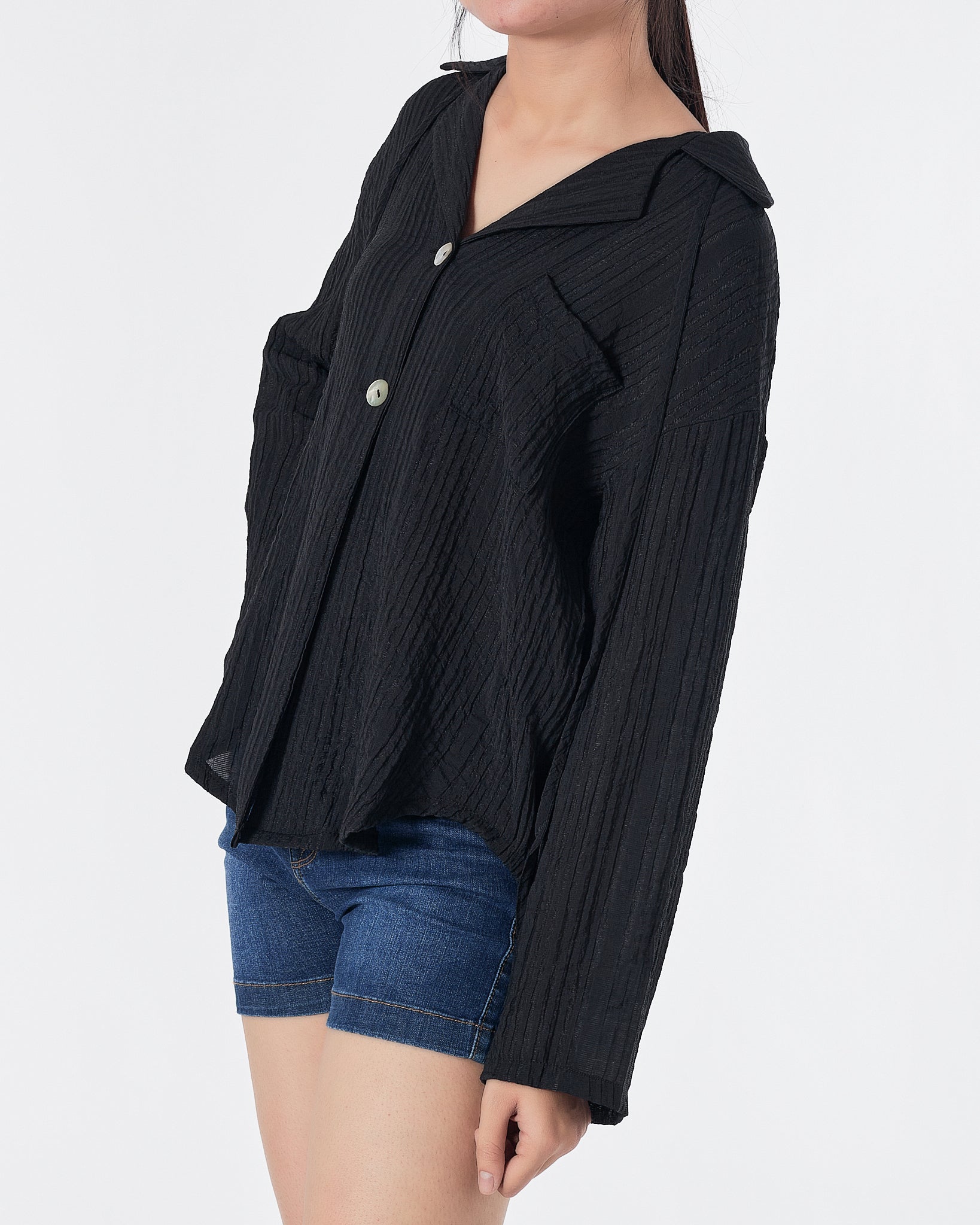 Plain Color Lady Black Shirts Long Sleeve 13.90