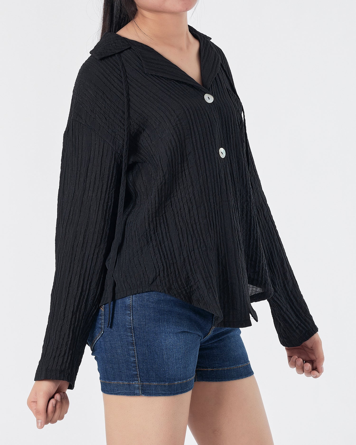 Plain Color Lady Black Shirts Long Sleeve 13.90
