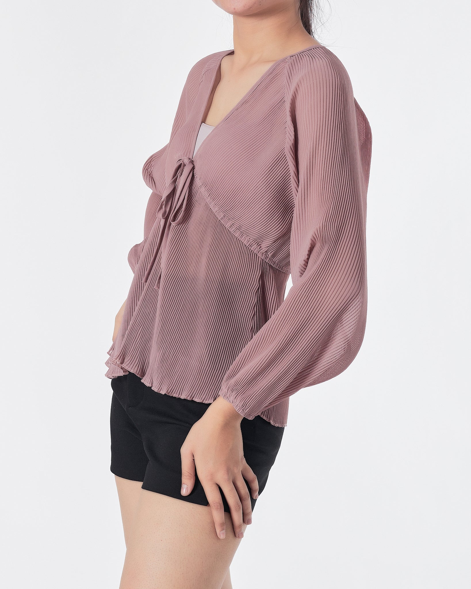 Lady Pleated Pink  Shirts Long Sleeve 14.90