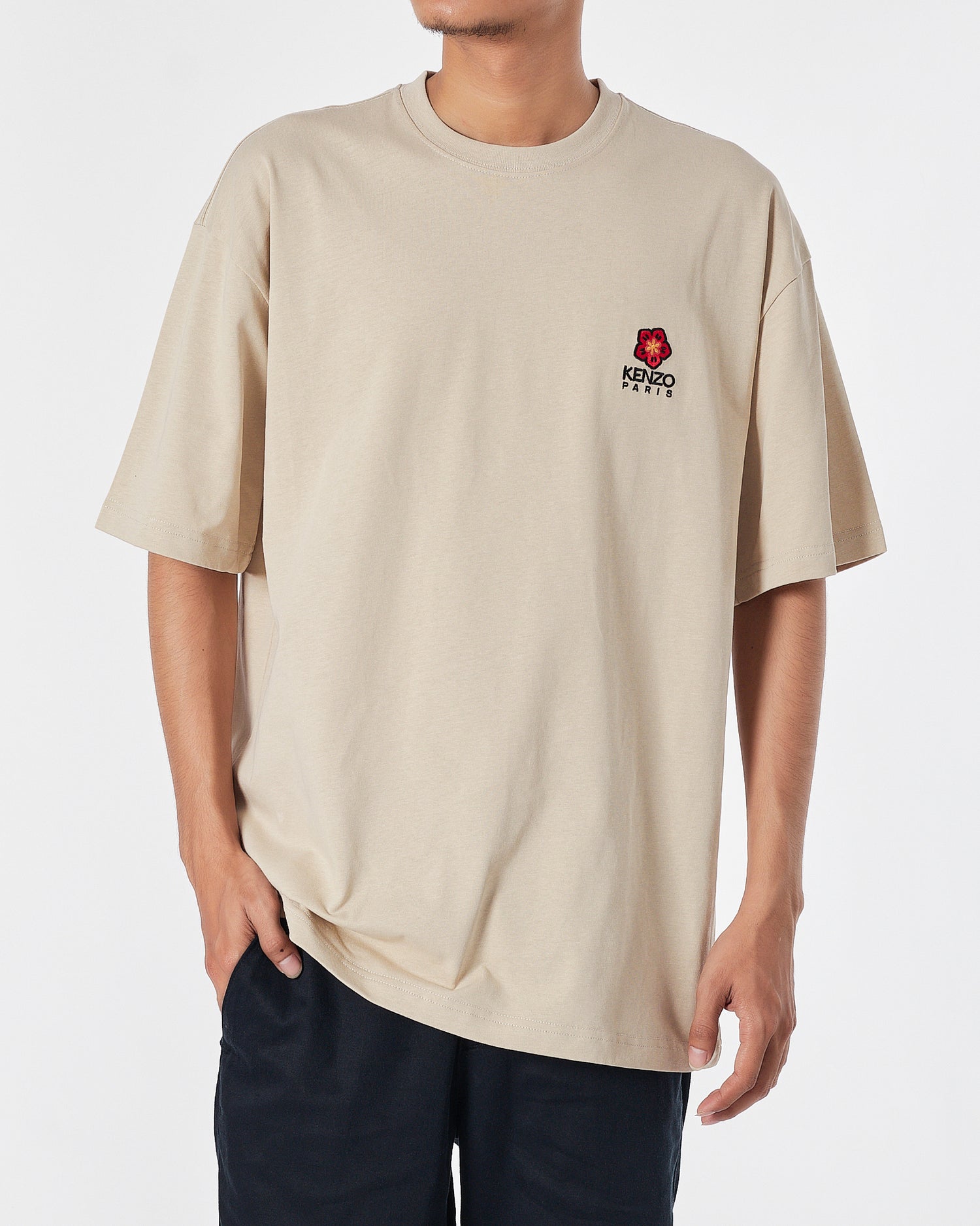 KEN Flower Embroidered Men Cream T-Shirt 17.90