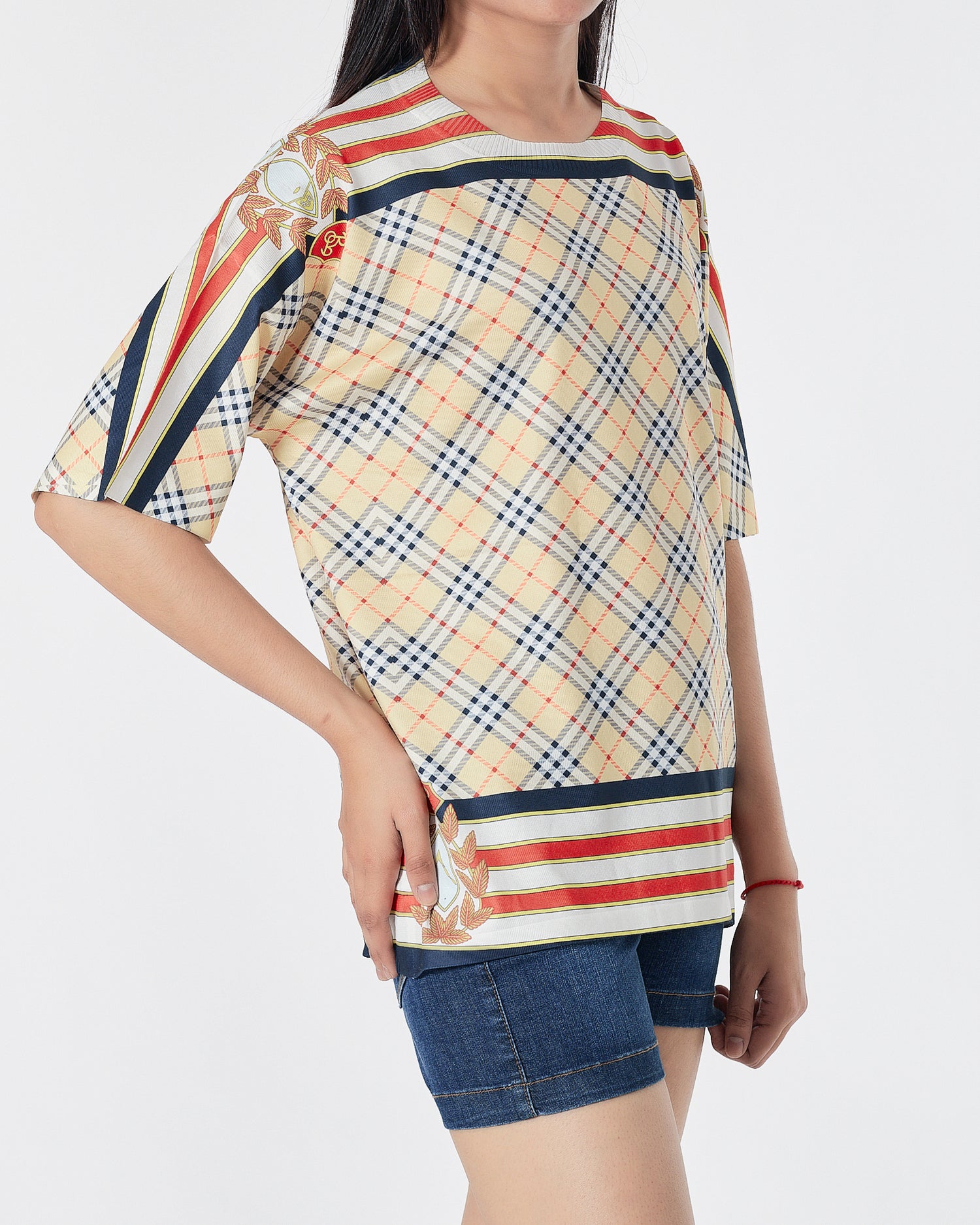 Checked Over Printed Lady T-Shirt 15.90