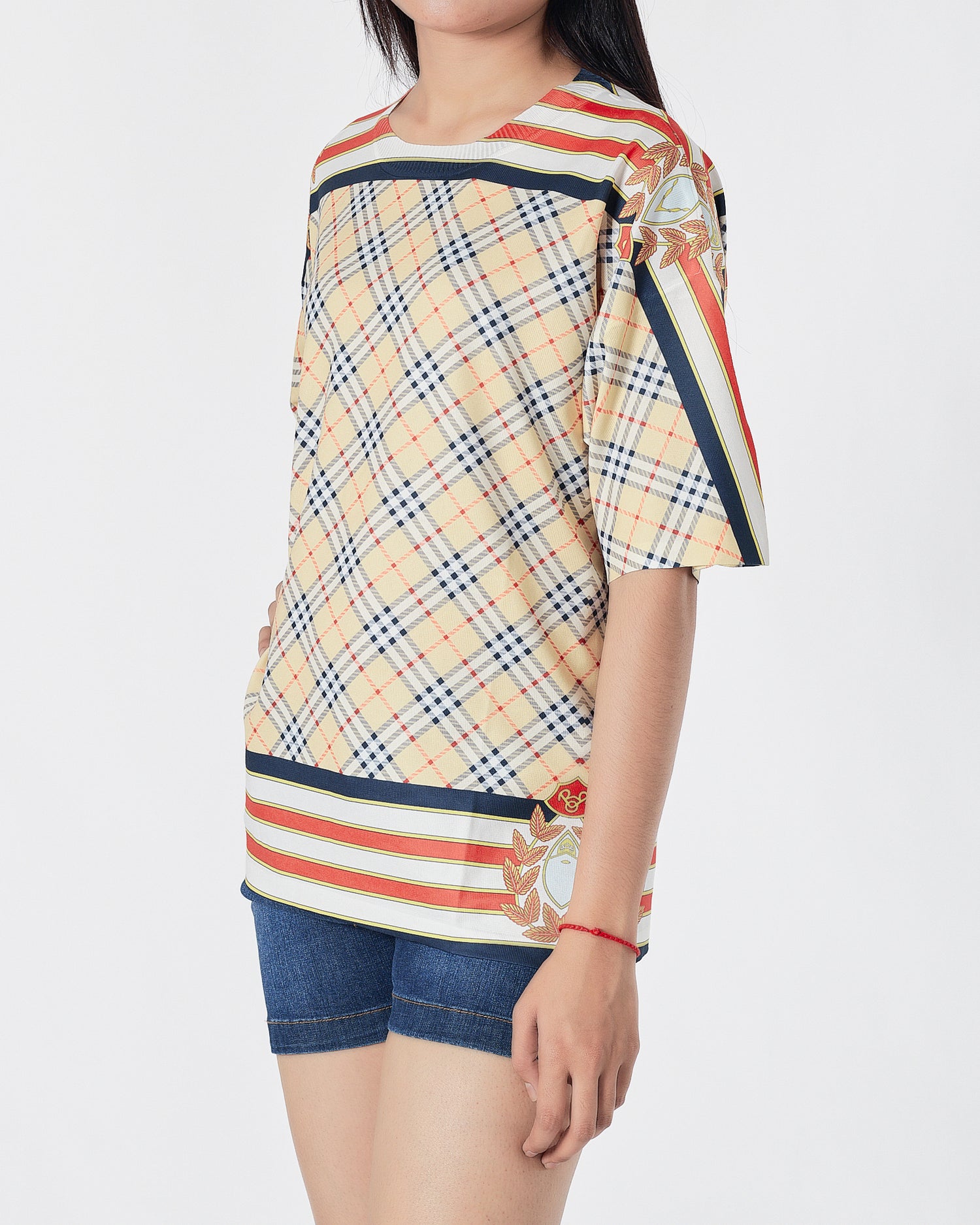 Checked Over Printed Lady T-Shirt 15.90