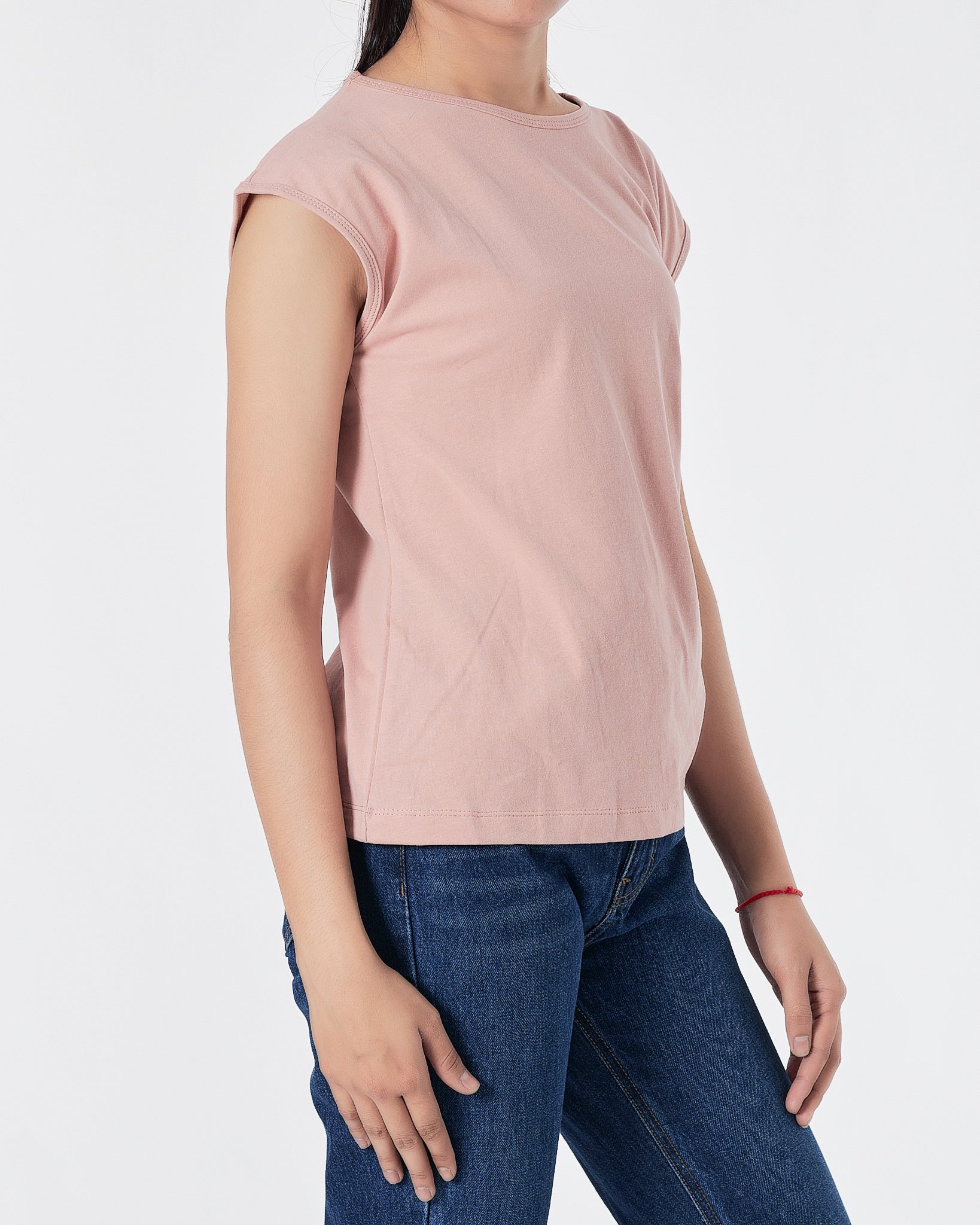 Pink Solid Waist Hole Lady T-Shirt 12.90