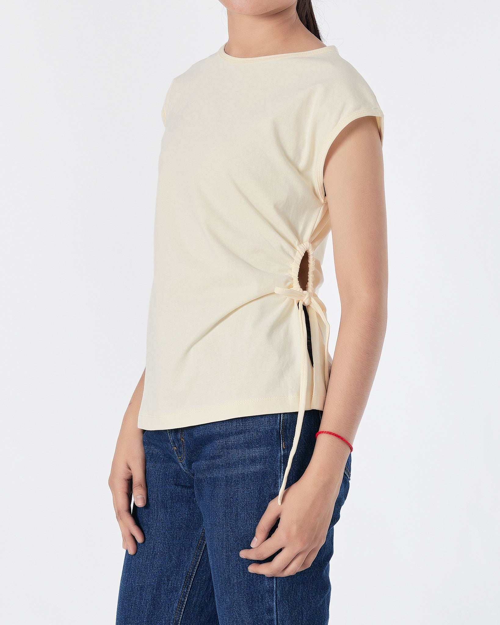 Yellow Solid Waist Hole Lady T-Shirt 12.90