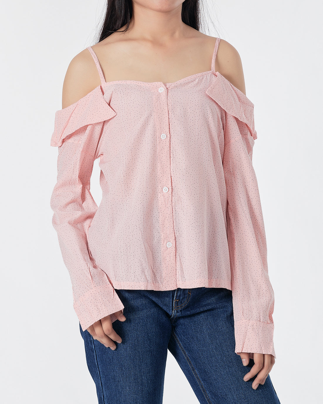 Dots Over Printed Pink Lady Shirts Long Sleeve 14.90