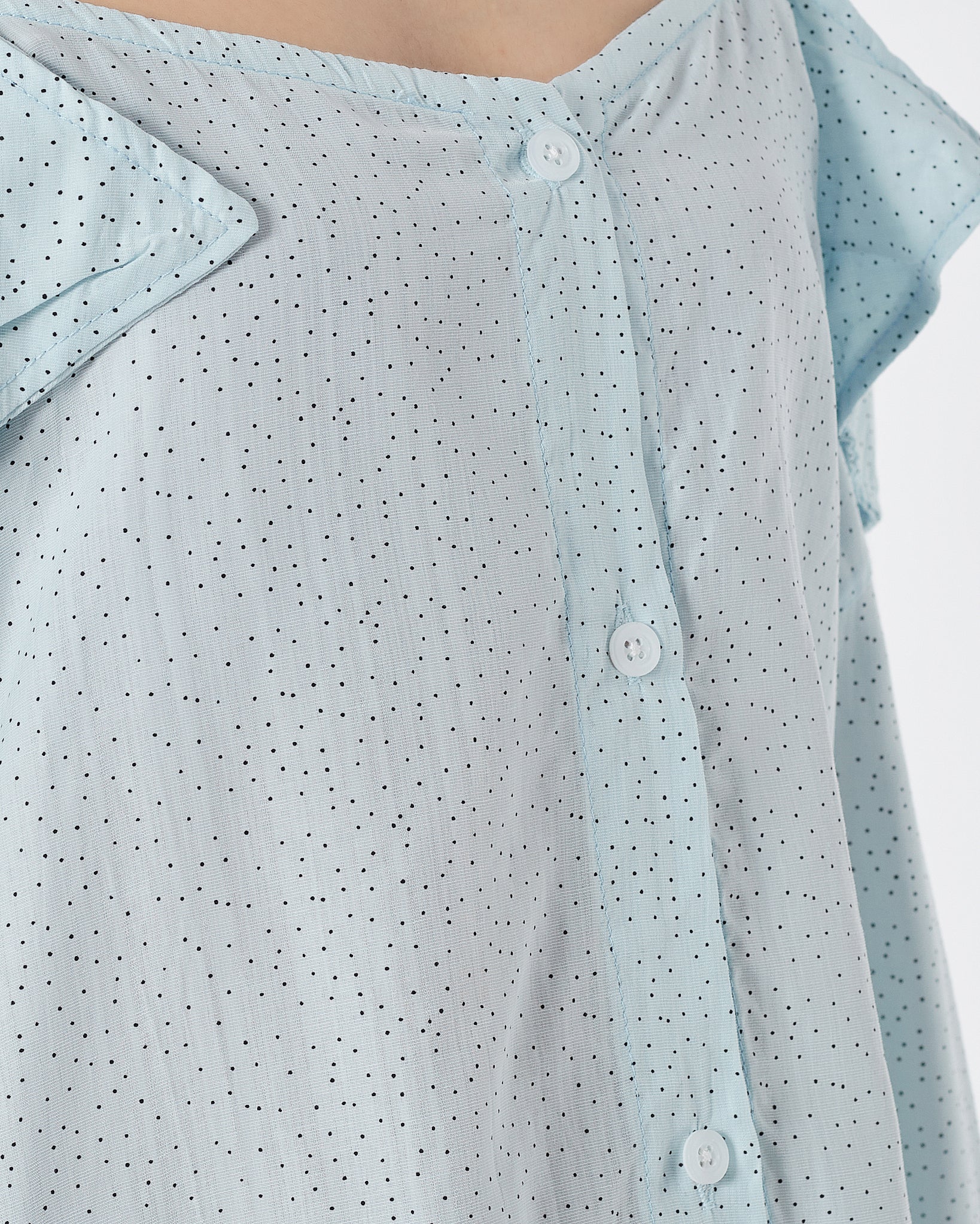 Dots Over Printed Light Blue Lady Shirts Long Sleeve 14.90