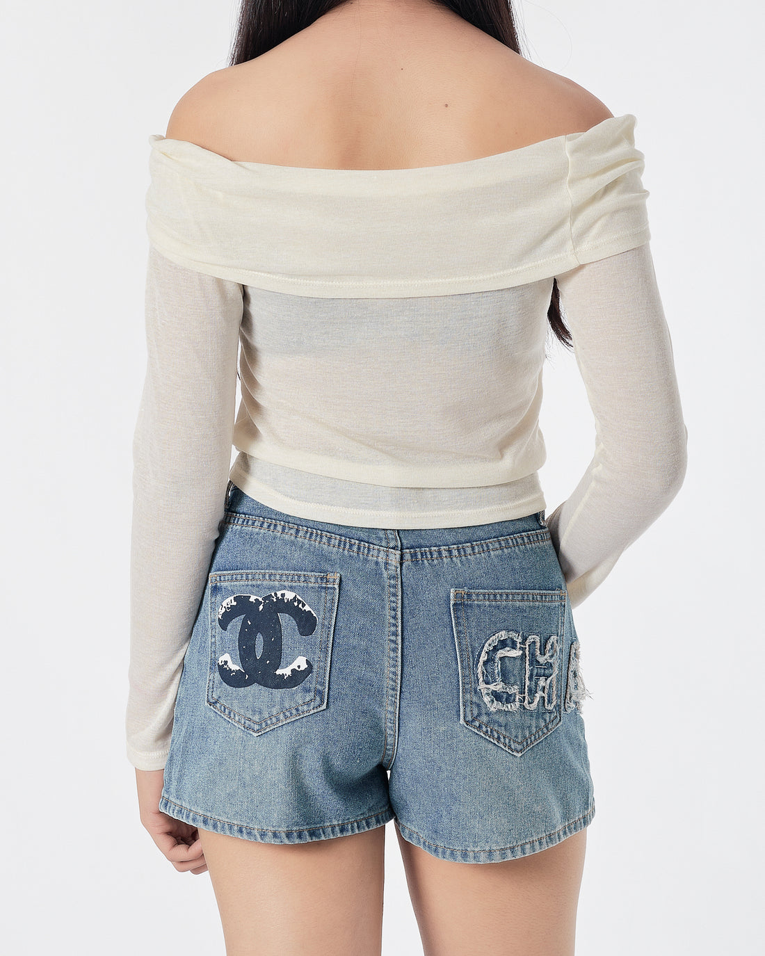 Off Shoulder Yellow Lady T-Shirt Long Sleeve 13.90