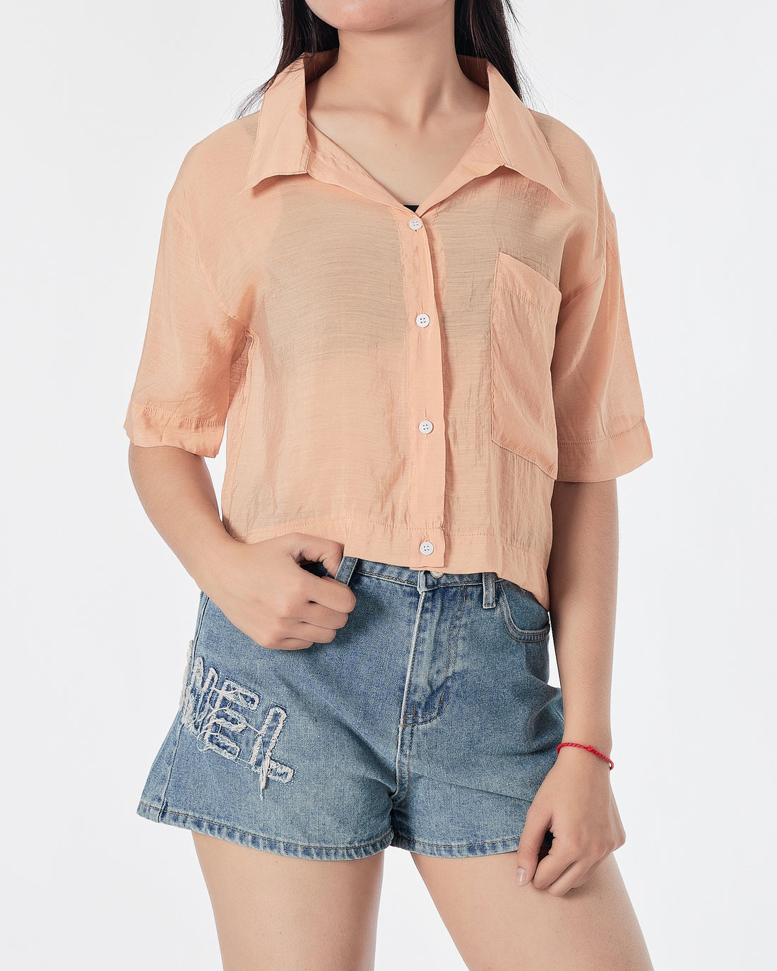 Plain Color Orange Lady Shirts Short Sleeve 12.90