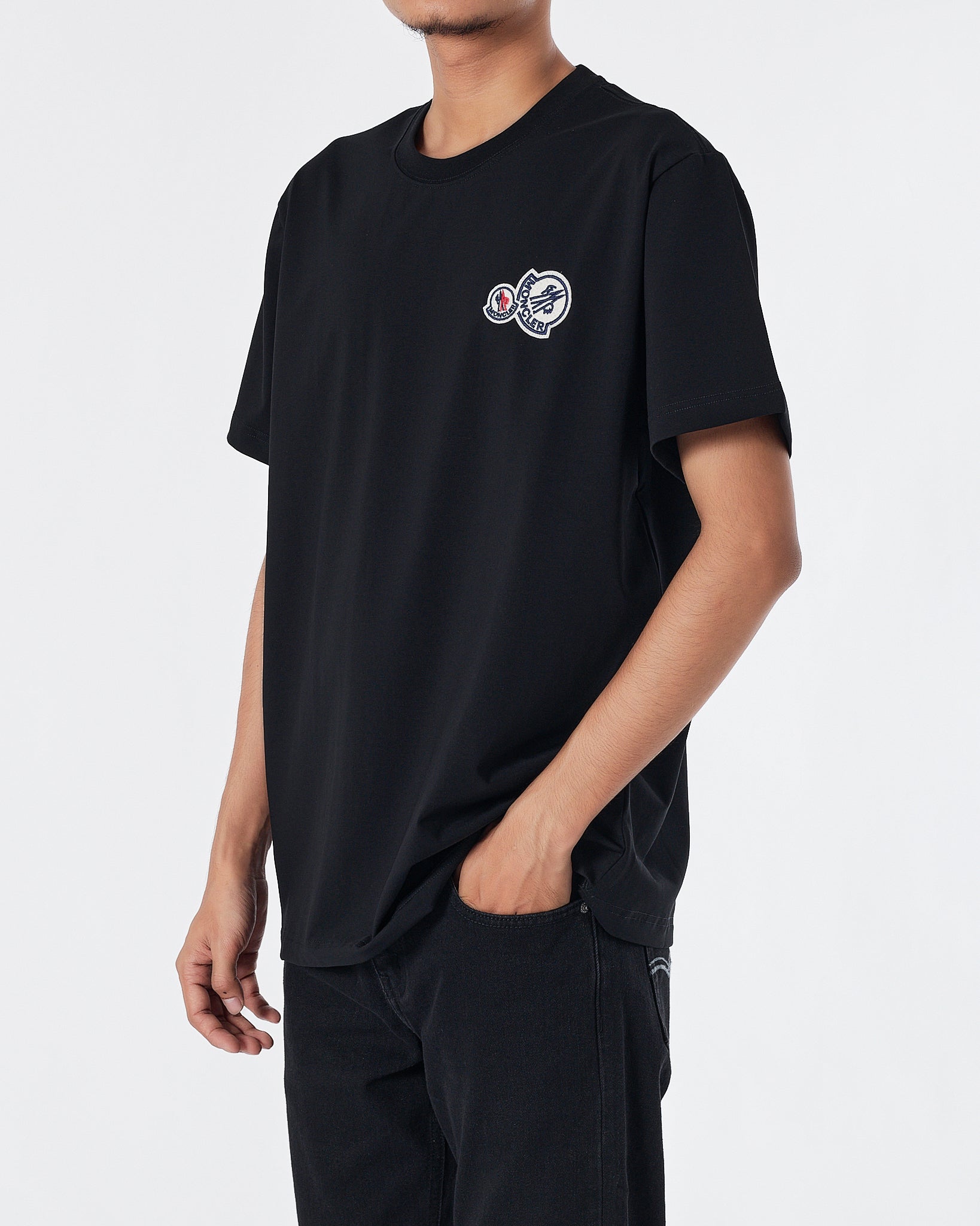 MON Logo Embroidered Men Black T-Shirt 15.90